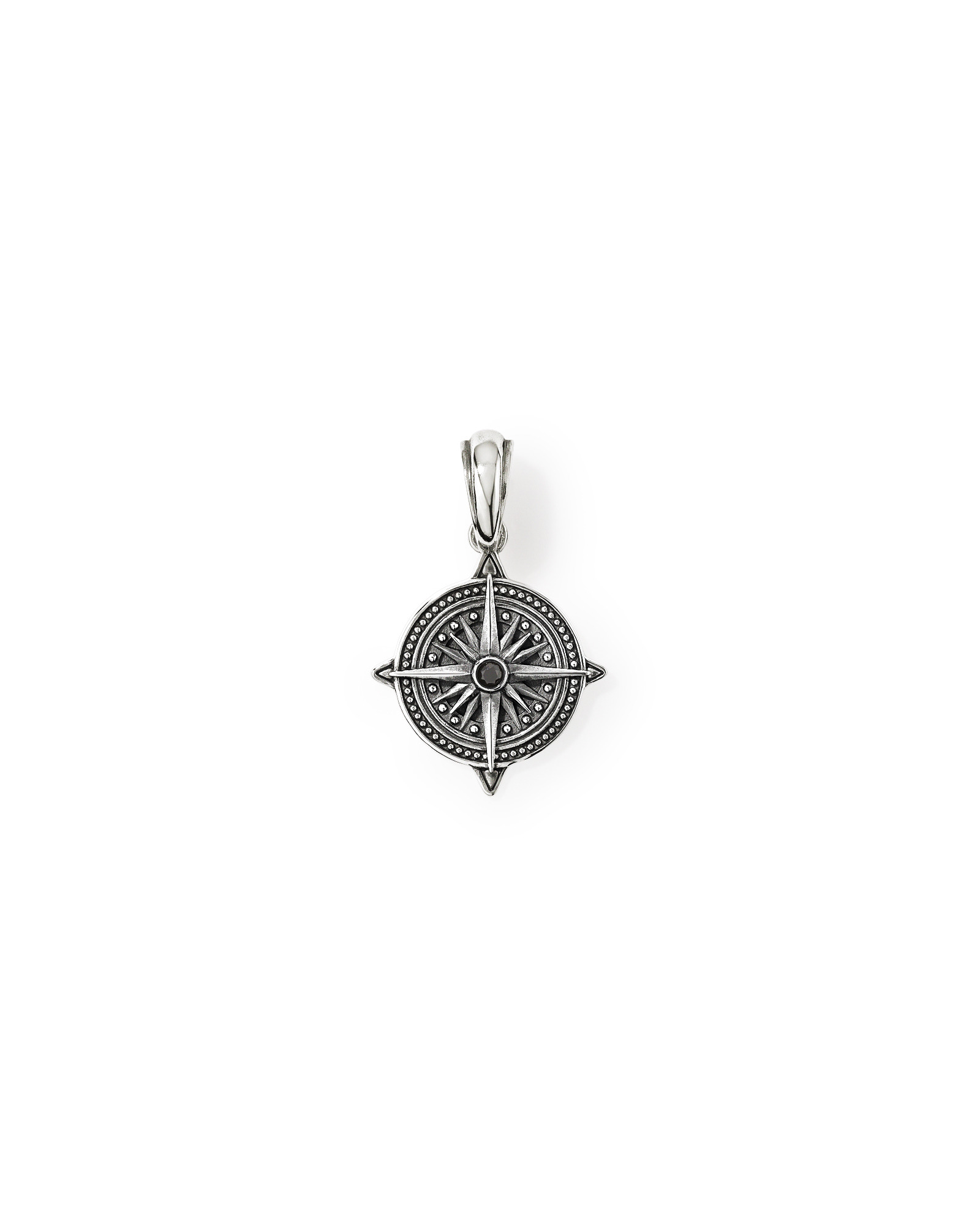 Black Diamond Compass Pendant in Sterling Silve