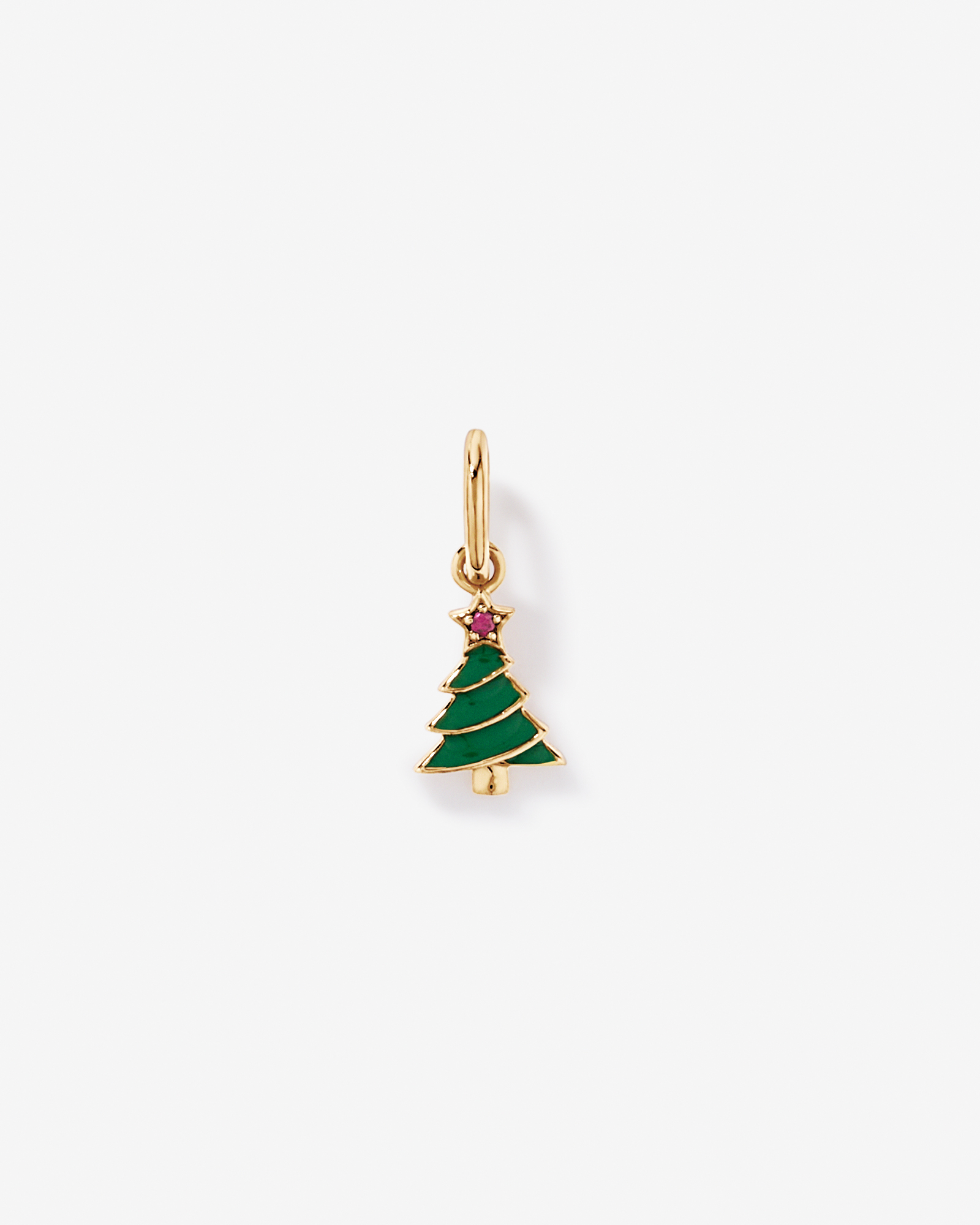 Pendentif sapin de Noël avec rubis et émail créés en Vermeil en or jaune 18 carats