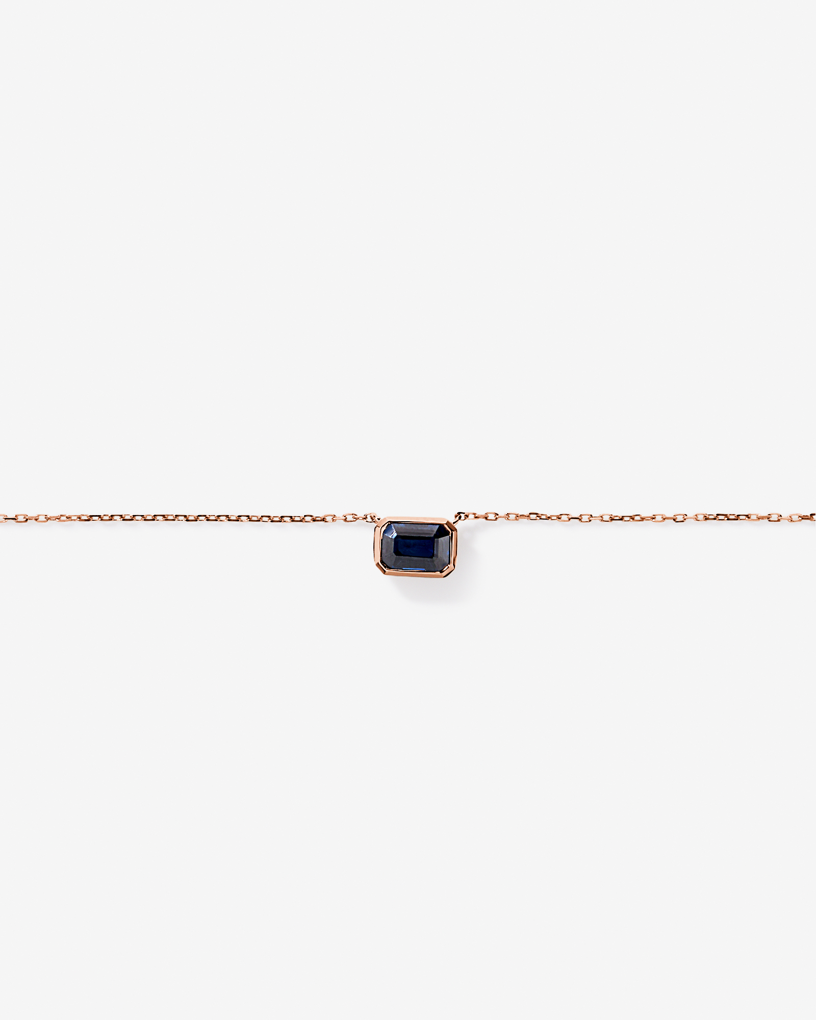 Australian Sapphire Emerald Cut Bezel Set Necklace in 10kt Rose Gold