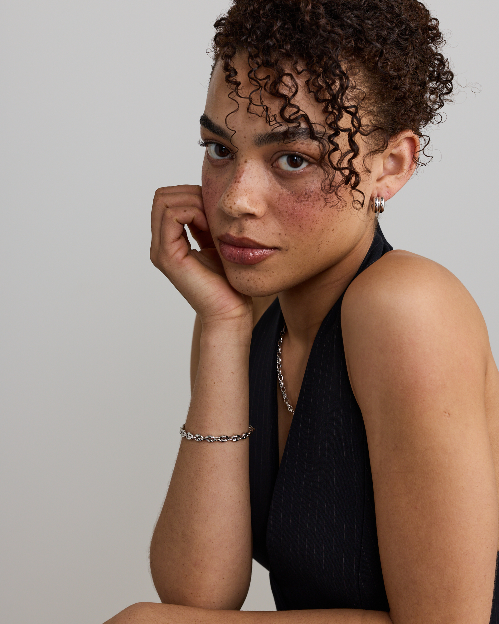 Double Half Hoop Stud Earrings in Sterling Silver