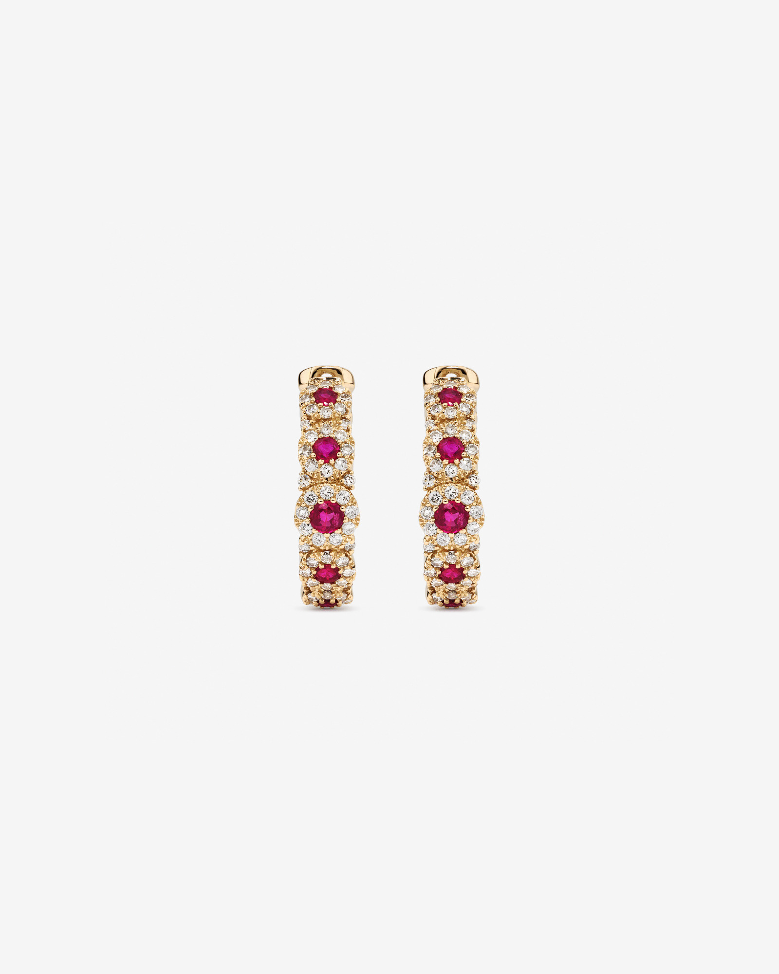 Bubble Huggie Earrings with Ruby and 0.52 Carat TW Diamonds in 14kt Yellow Gold
