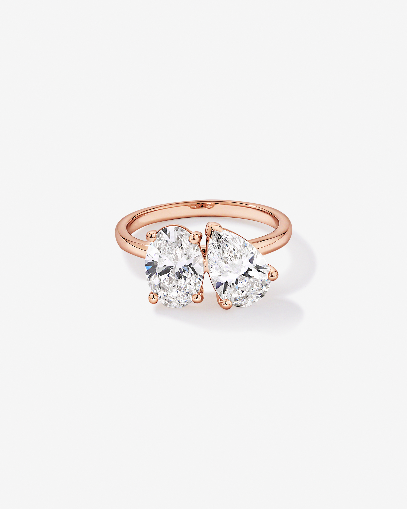 3.00TW Pear and Oval Laboratory-Grown Diamond Two Stone Engagement Ring in 14kt Rose Gold