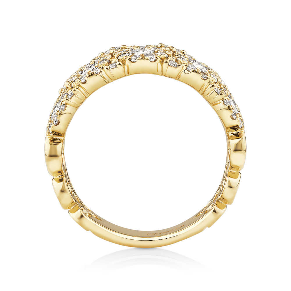 Bague à bulles à 2 rangs en or jaune 14 K avec diamants totalisant 2 ct