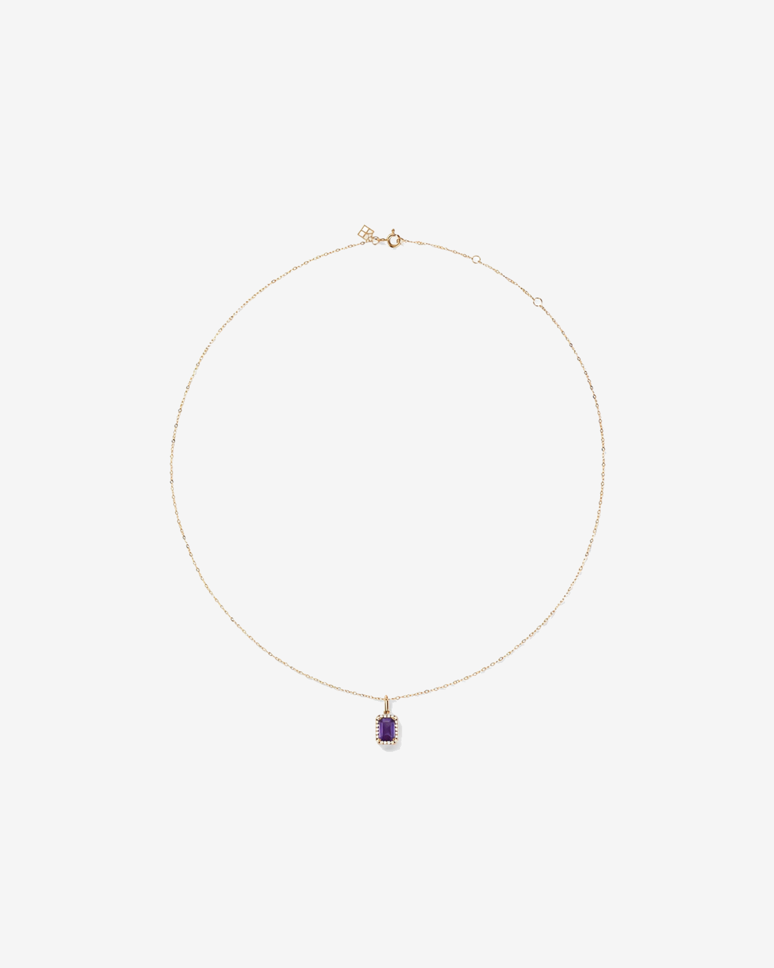 Emerald Cut Amethyst and Diamond Halo Pendant with Chain in 10kt Yellow Gold