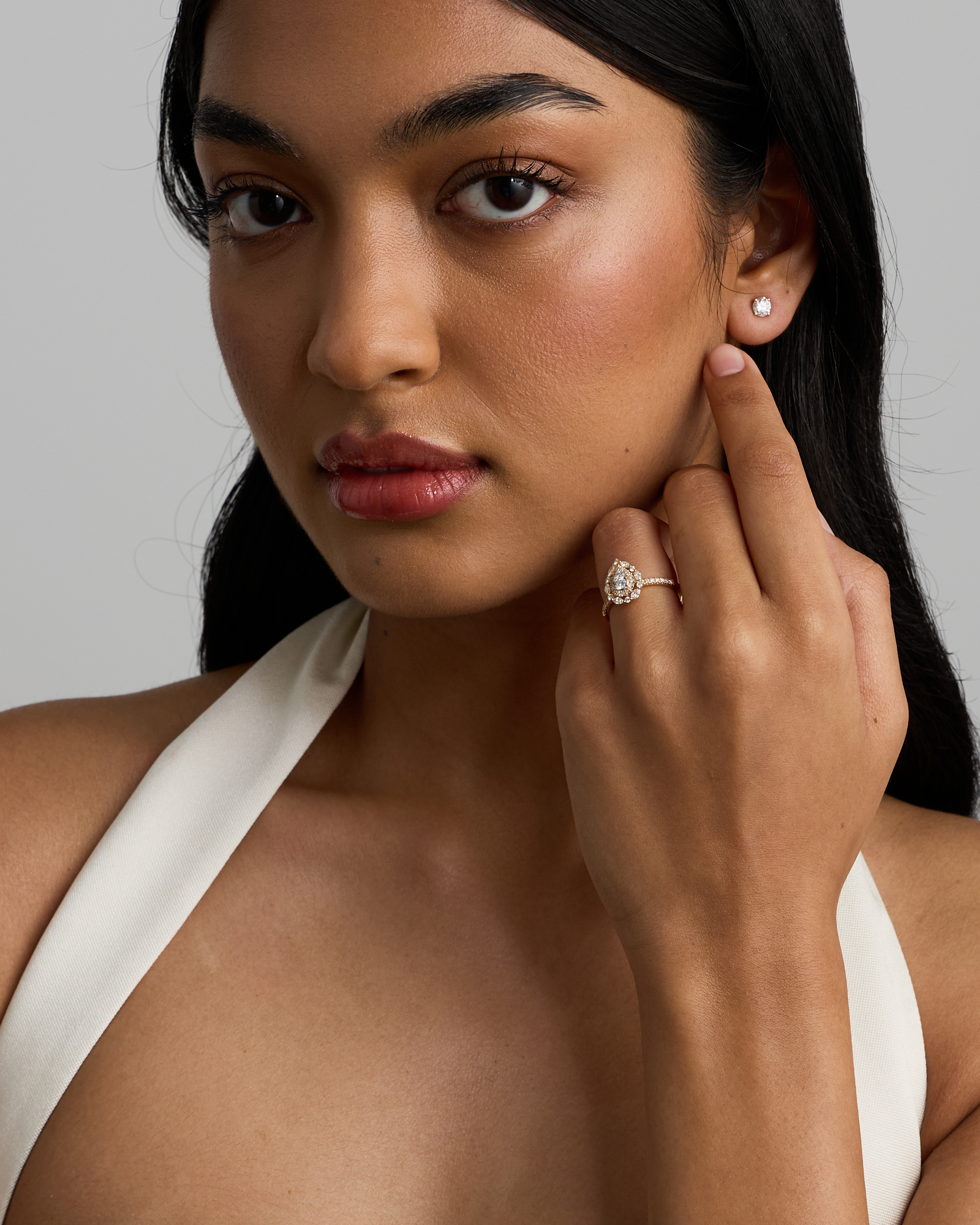 0.62 Carat TW Round Brilliant and Marquise Double Halo Cluster Diamond Ring 14kt Yellow Gold with Rhodium