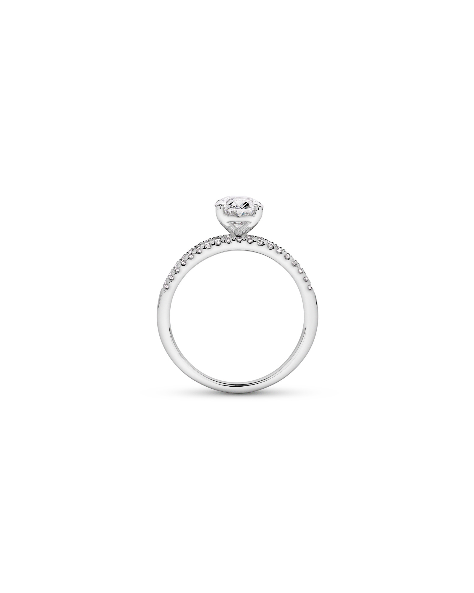 Bague en diamant latérale ovale TW de 2,21 carats et baguette cultivée laboratoire or blanc 14