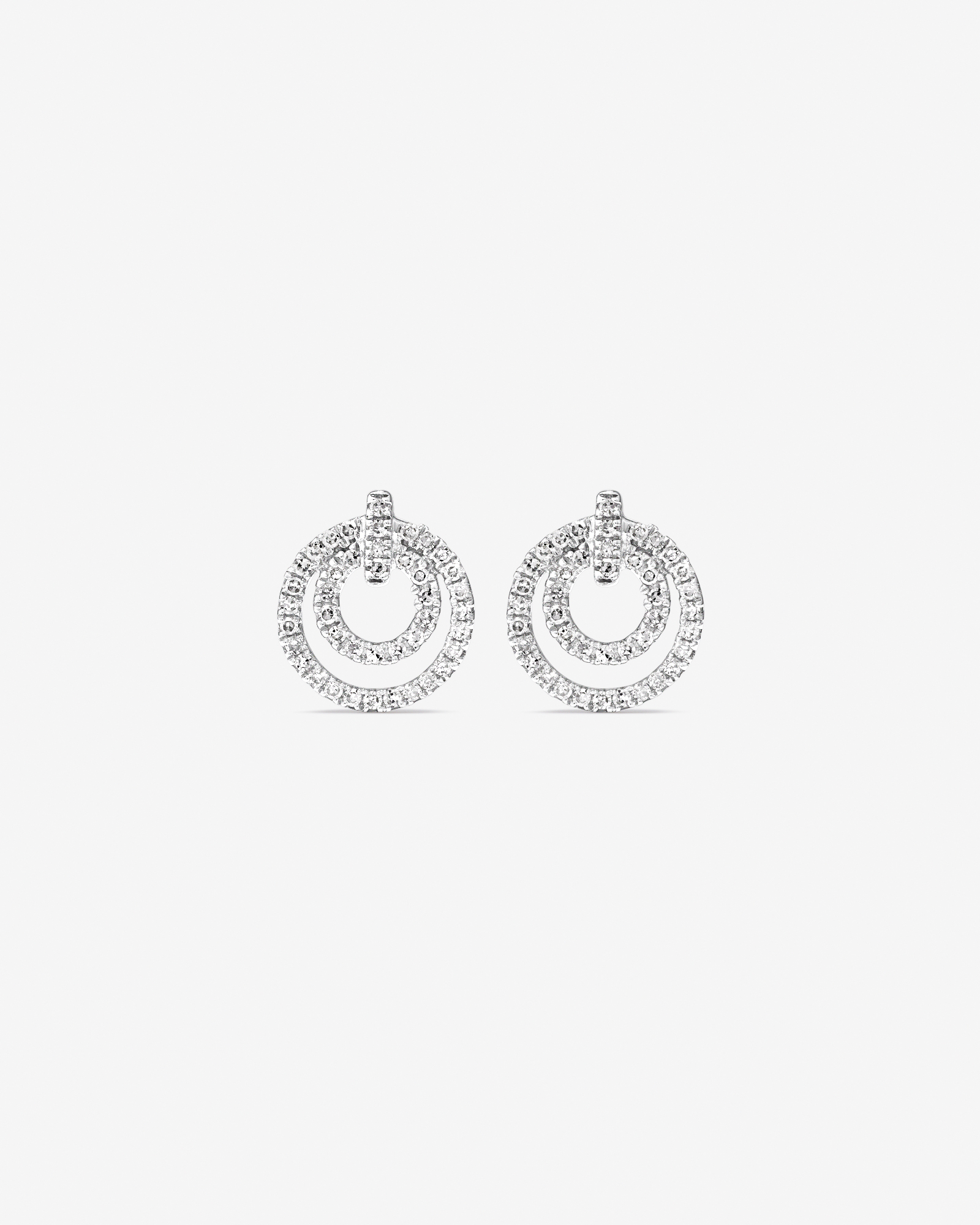 Fine Double Circle Diamond Stud Earrings in Sterling Silver