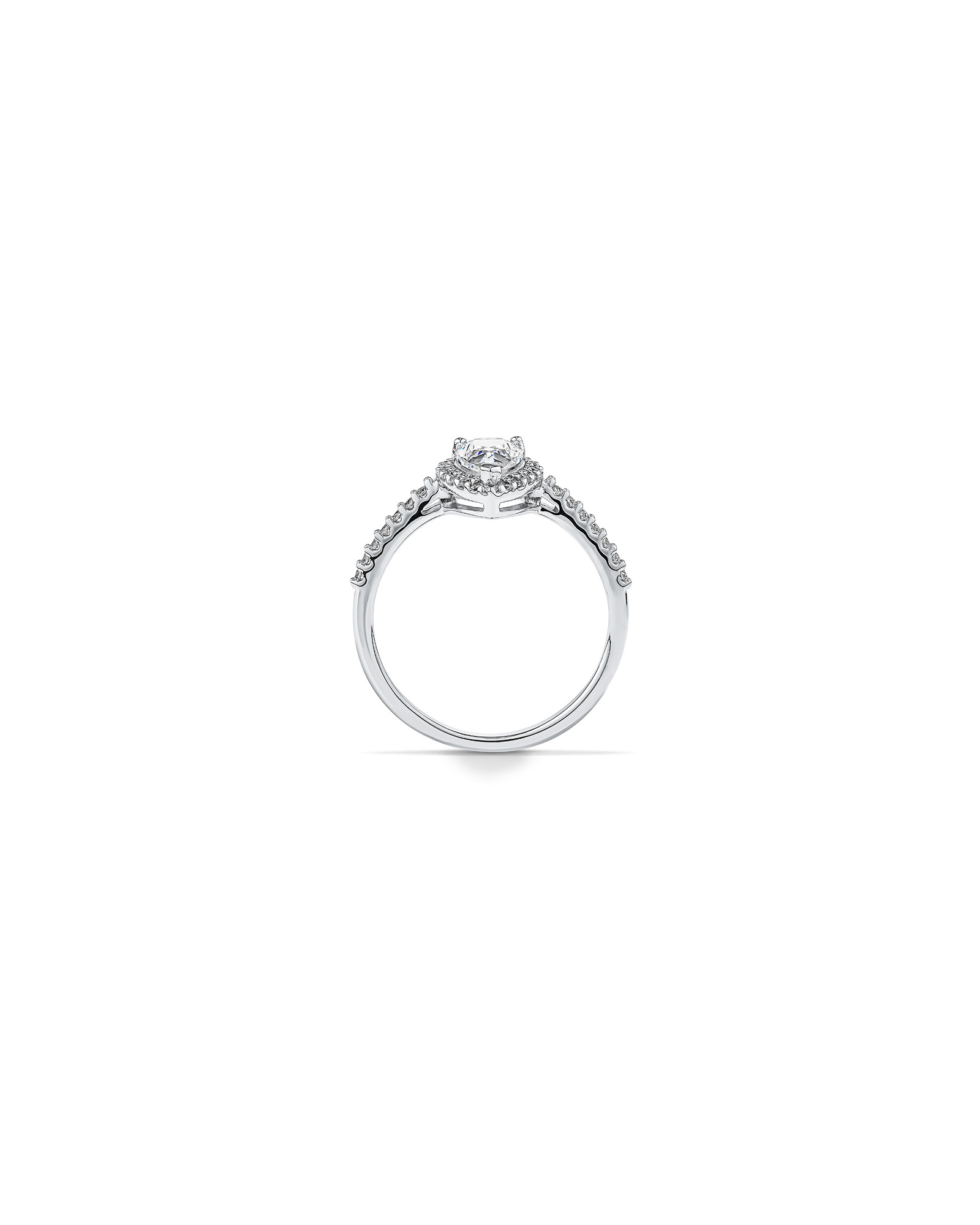 Pear Shaped Cubic Zirconia Halo and Side Accent Ring Sterling Silver