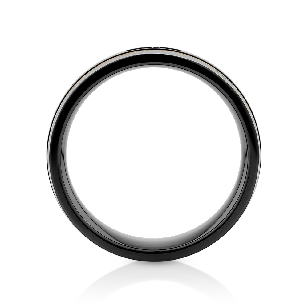 Bague en diamant noir titane avec incrustations or jaune 10 carats.