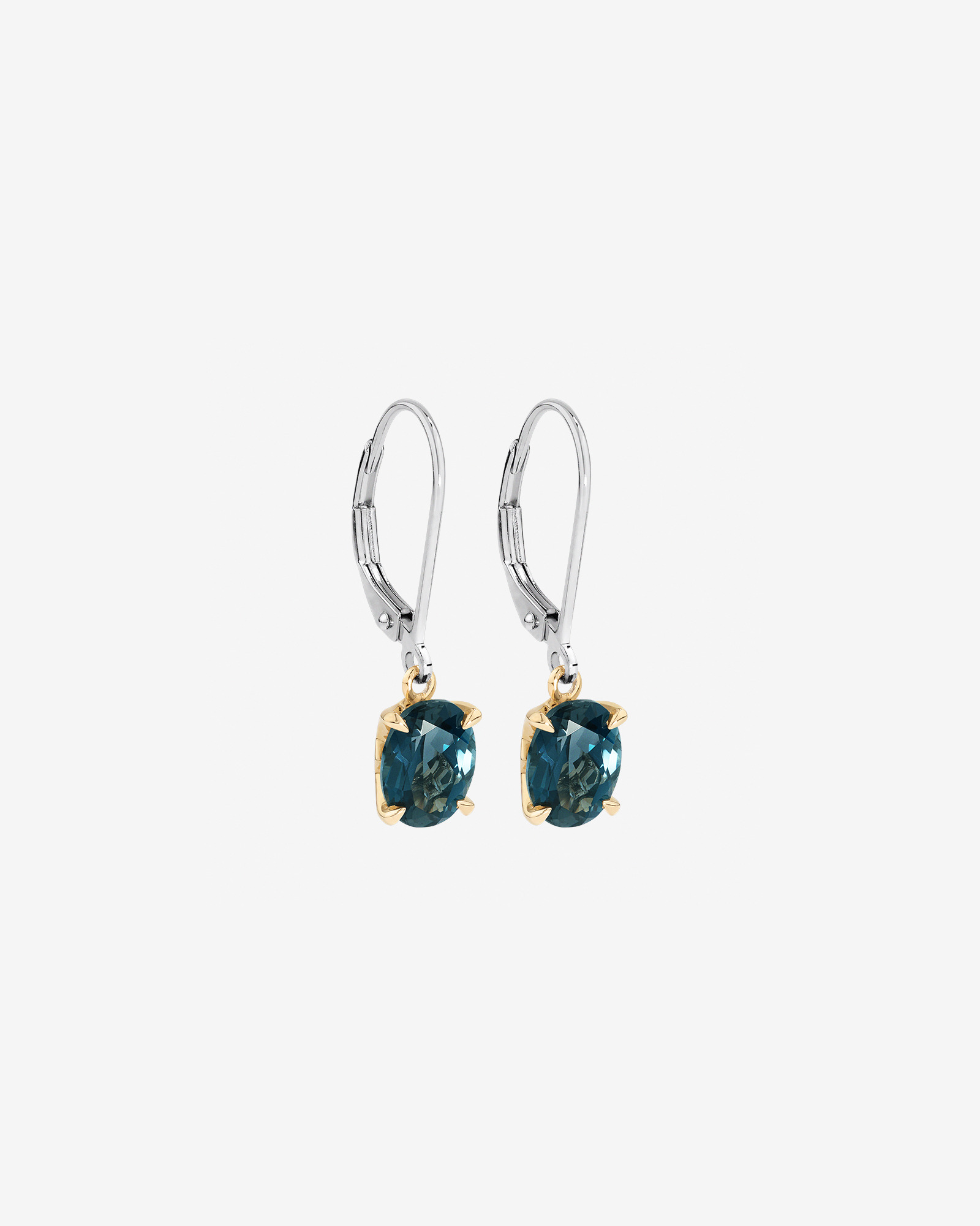 Boucles d'oreilles en argent sterling et or jaune 10 K avec topaze bleue de Londres