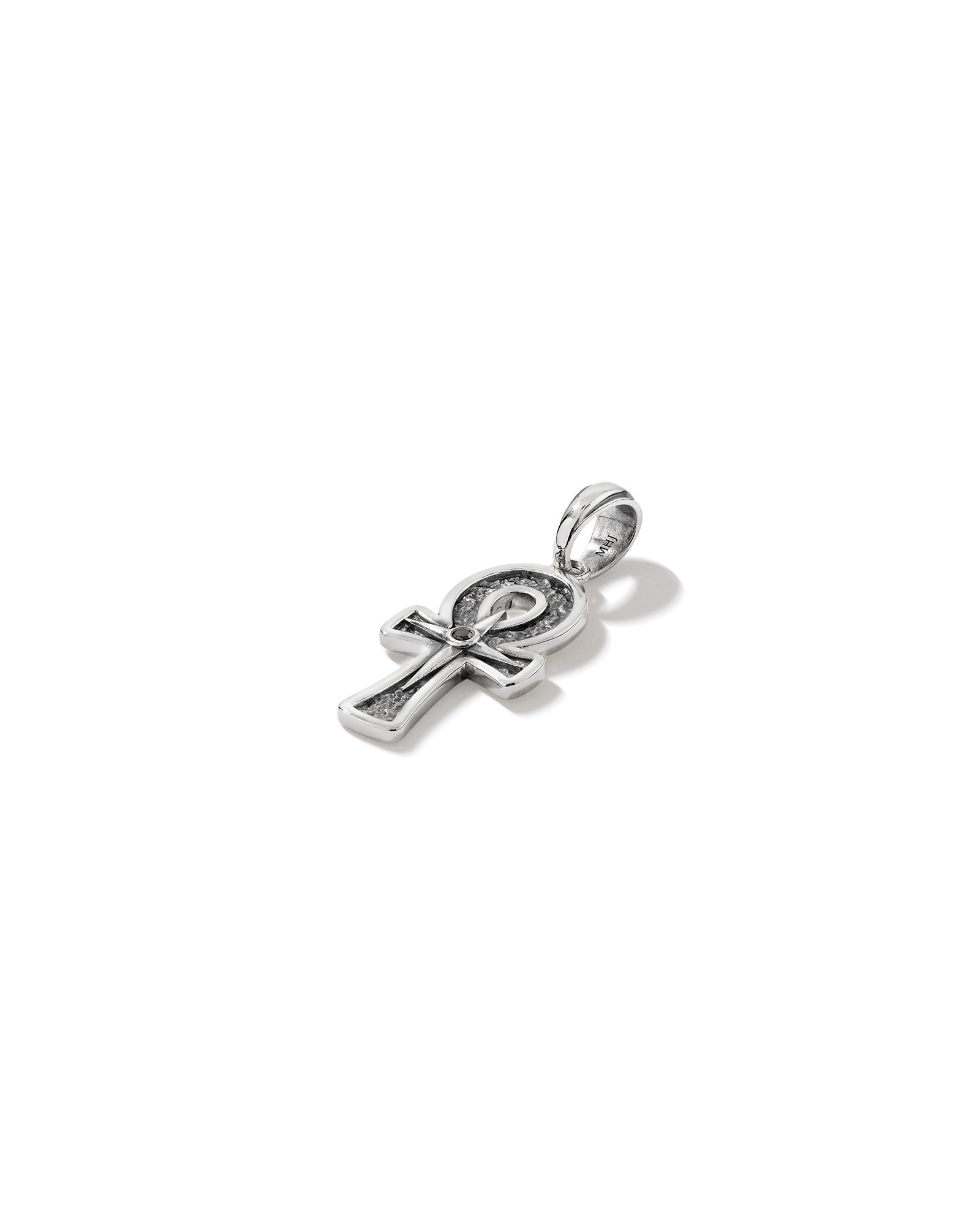 Black Diamond Ankh Pendant in Sterling Silver