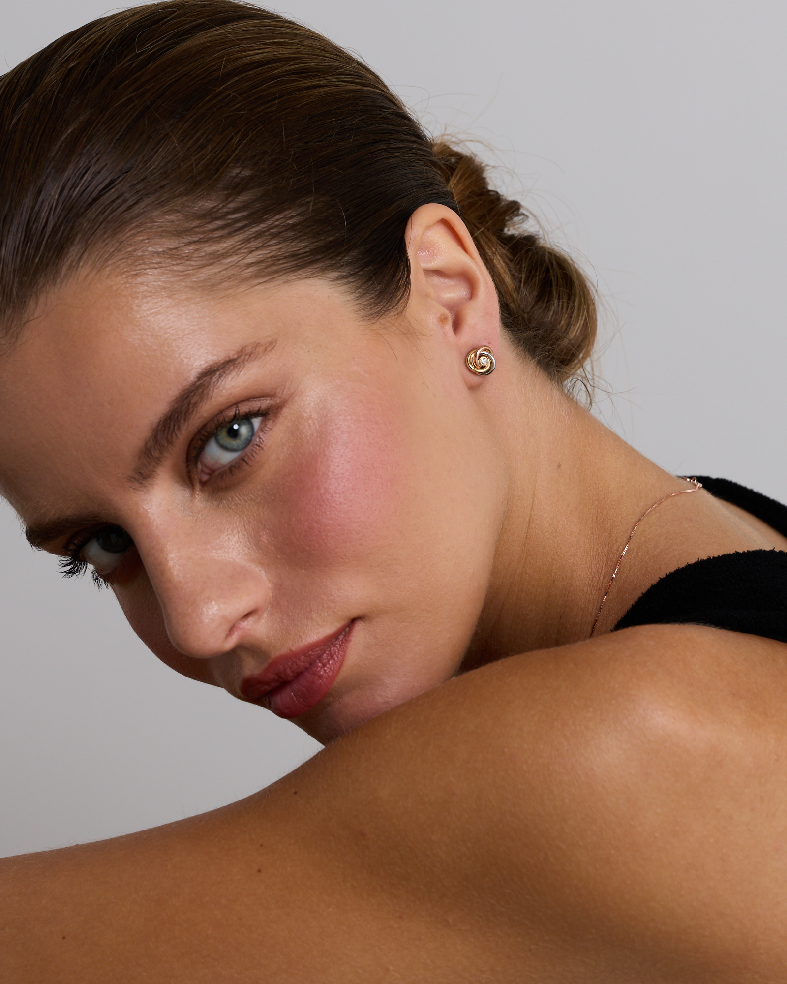 Diamond Accent Tri Tone Knot Stud Earrings in 10kt Yellow, Rose and White Gold