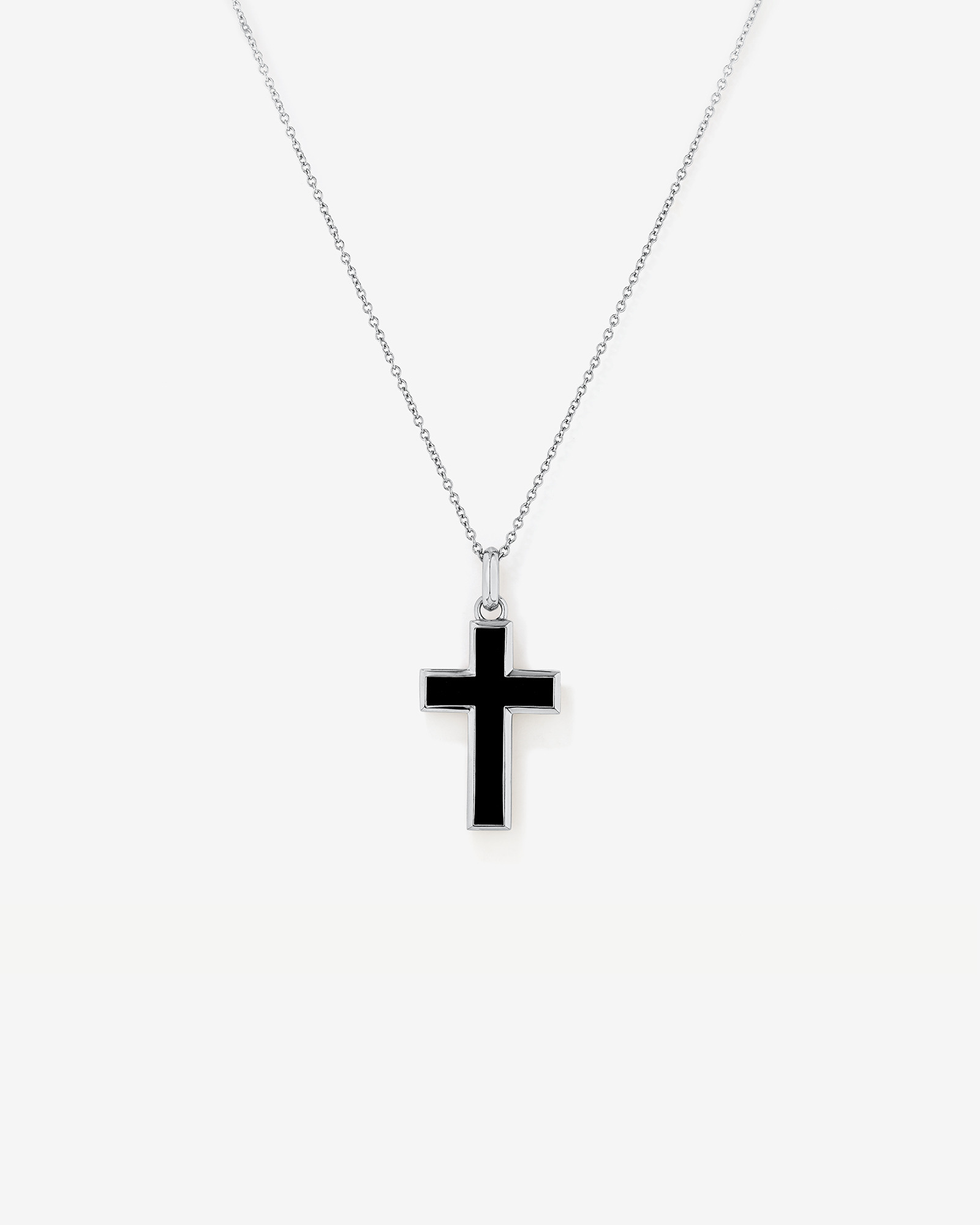 Onyx Cross Pendant in Silver with 65cm Cable Chain