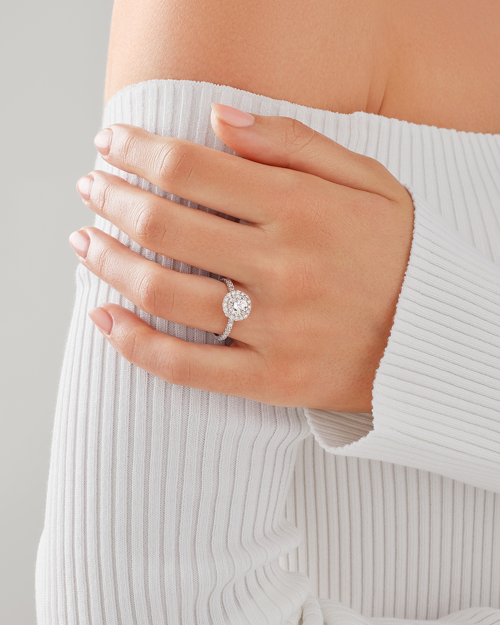 1.79 Carat TW Round Brilliant Laboratory-Grown Diamond Halo Engagemet Ring 14kt White Gold