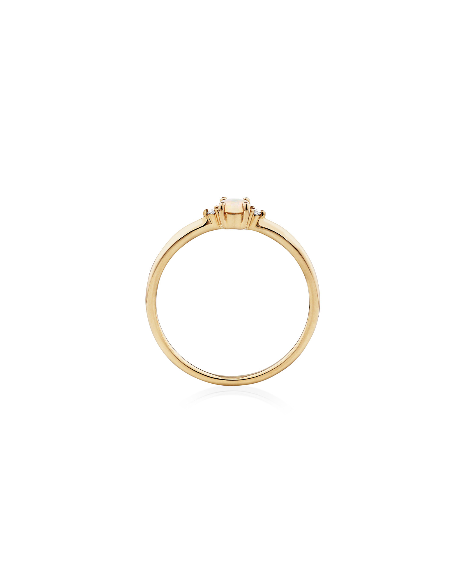 3 Stone Ring with Opal & Diamonds in 10kt Yellow Gold