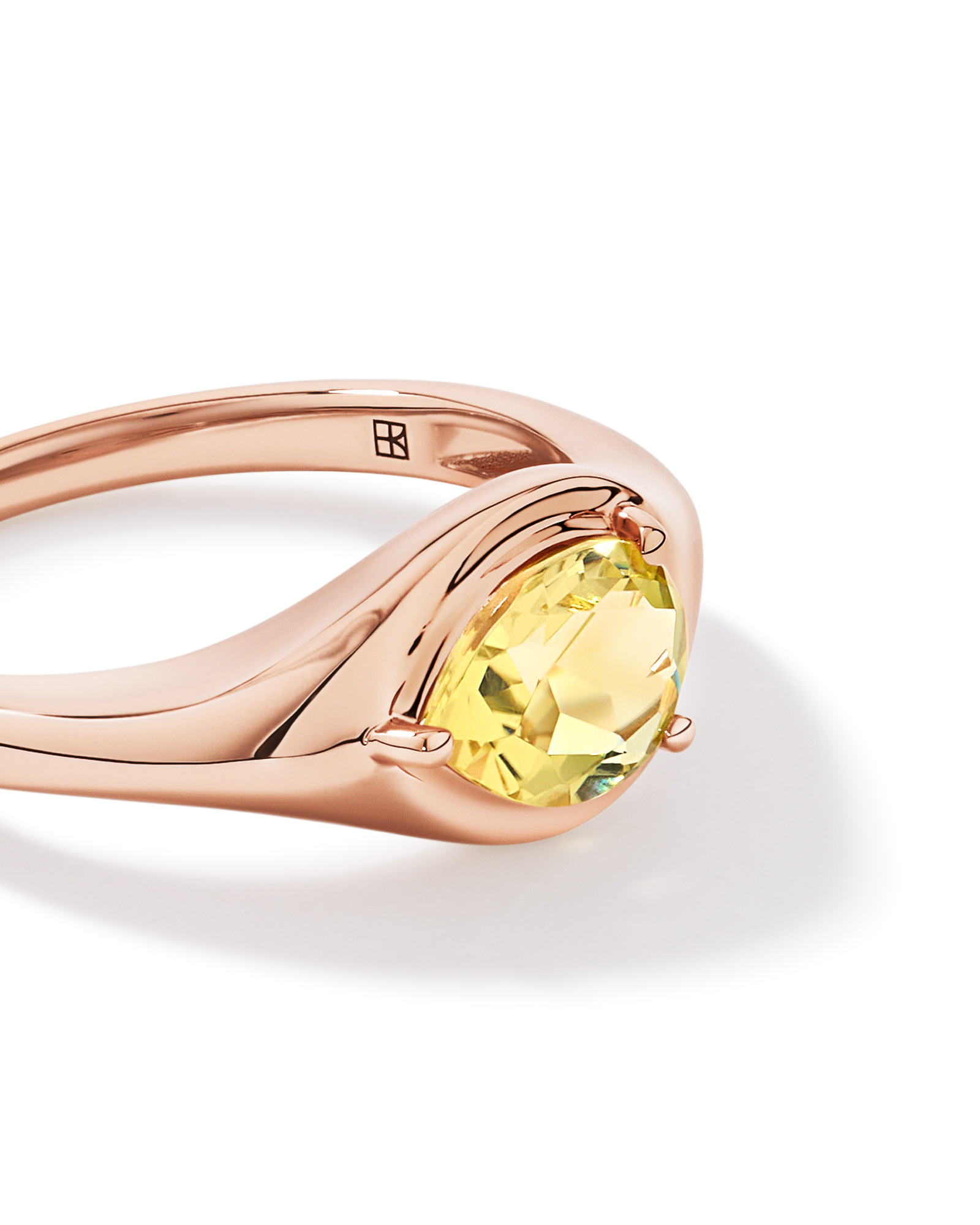 Pear Cut Lemon Quartz East-to-West Set Ring 10kt Rose Gold