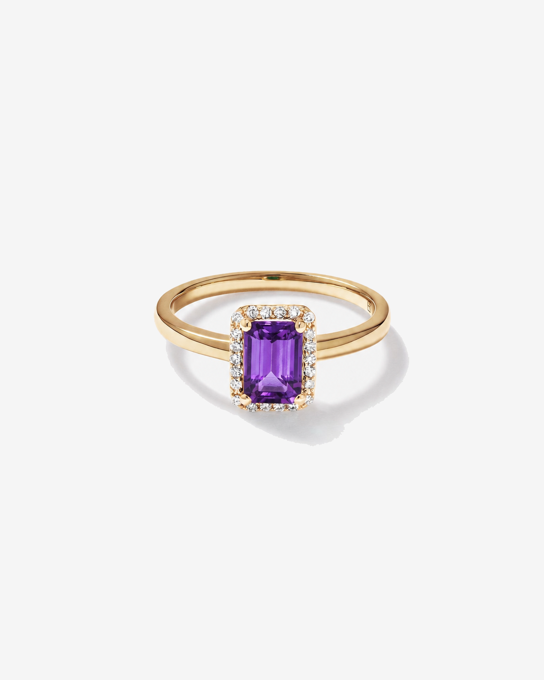 Emerald Cut Amethyst and Diamond Halo Ring 10kt Yellow Gold
