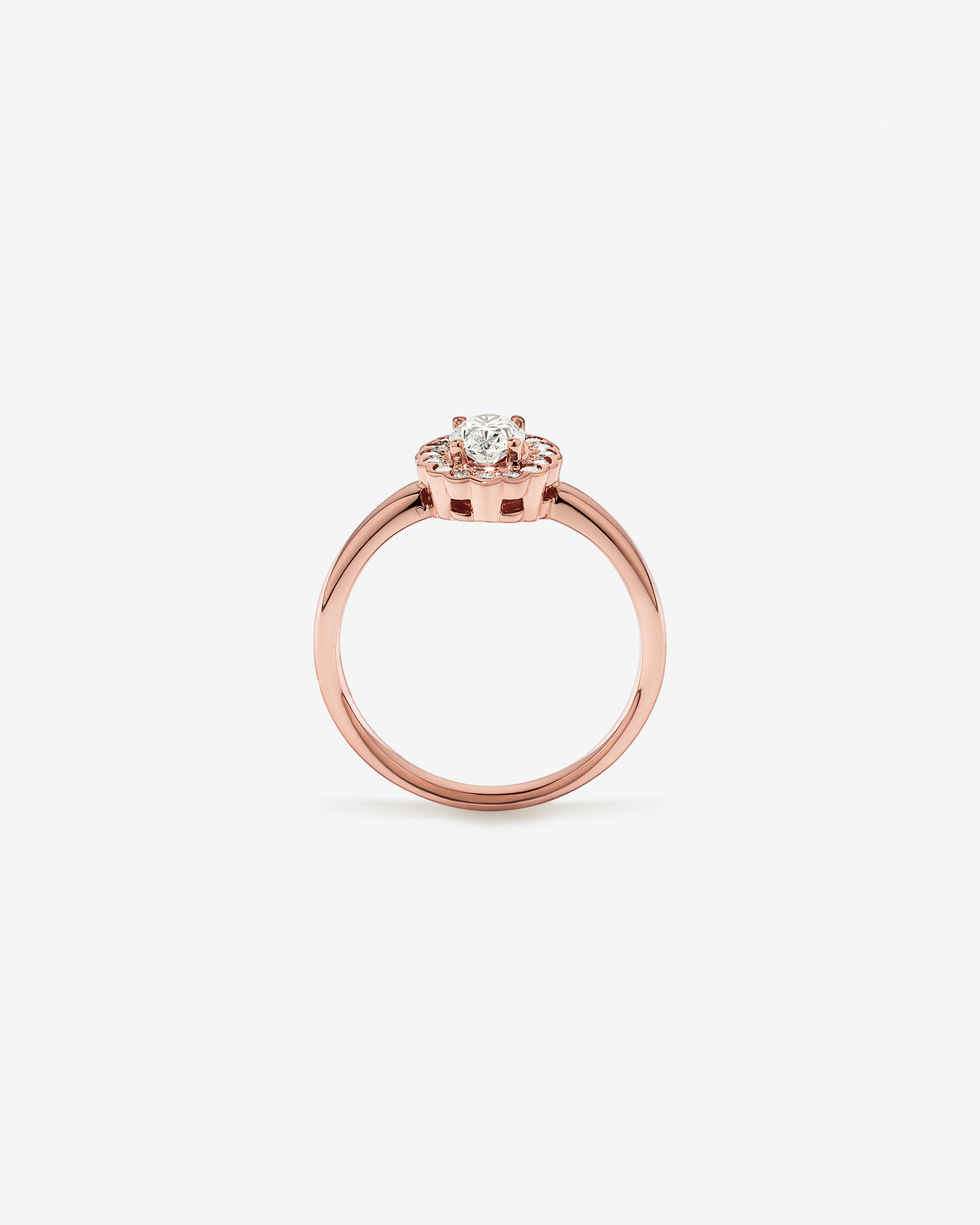 Bague à halo floral avec diamant ovale de 0,60 carat (poids total) en or rose 14 carats