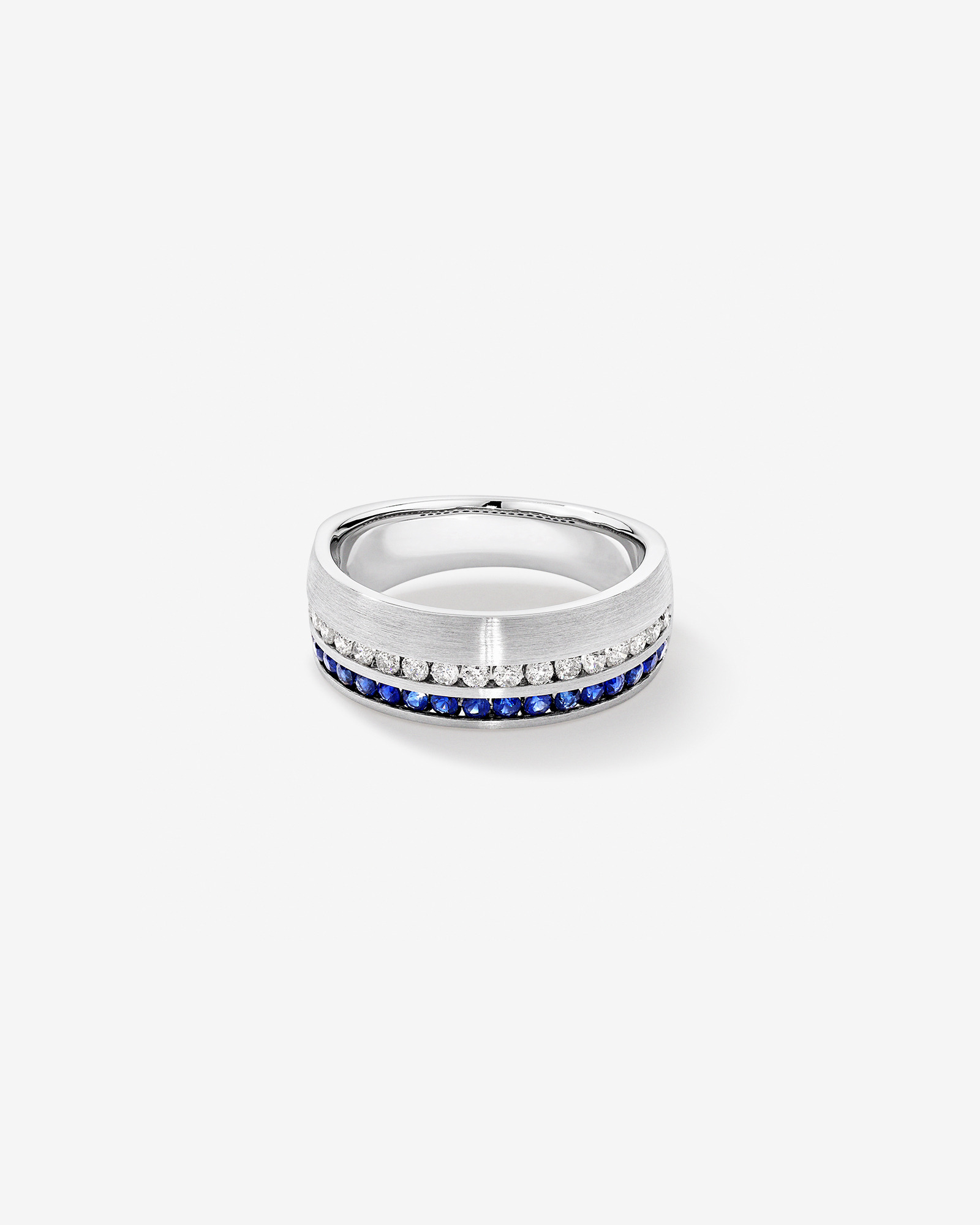 Bague pour homme en or blanc 10 carats avec diamants TW et saphir bleu de 0,46 carat