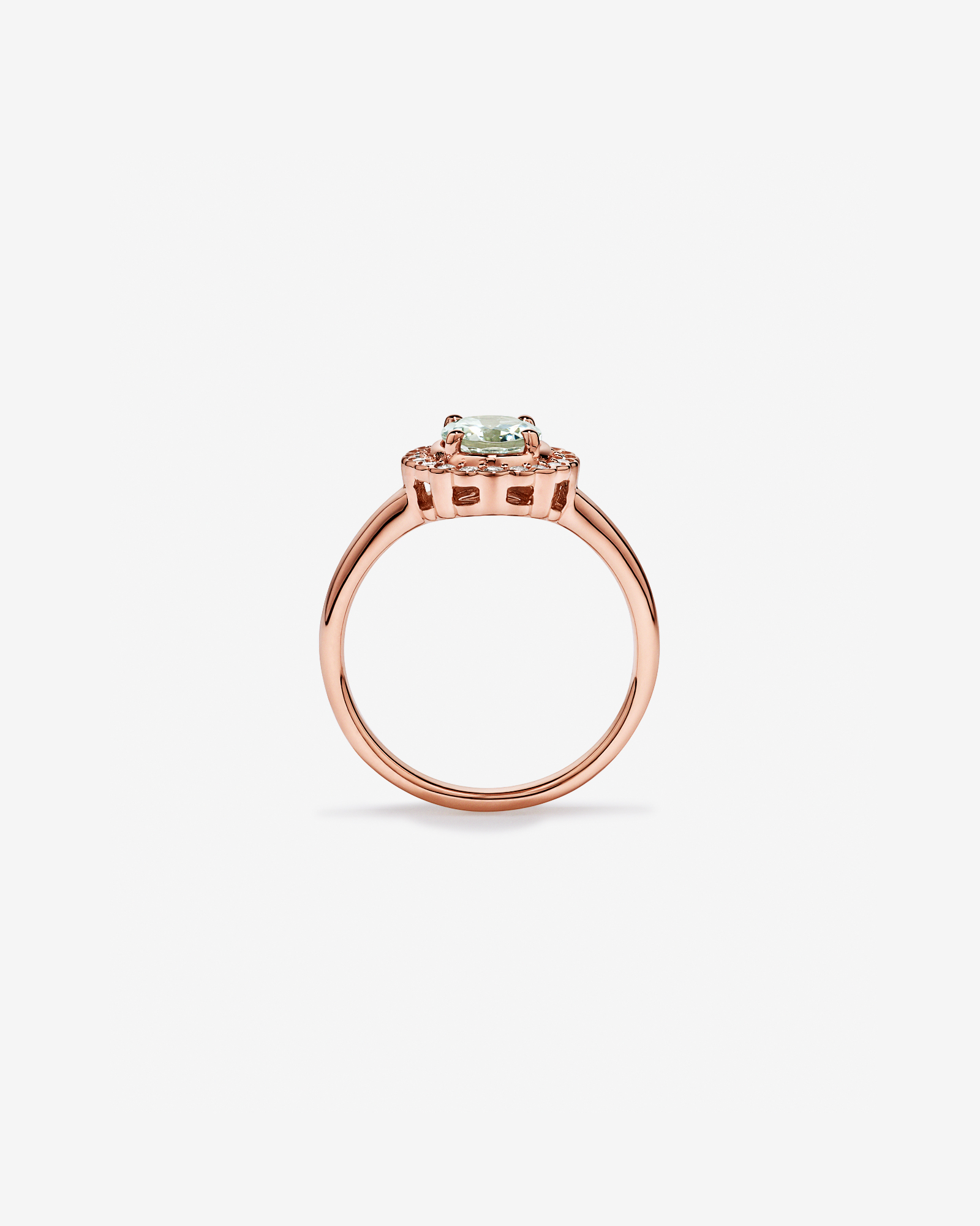 Green Amethyst & 0.20TW of Diamond Halo Ring 10kt Rose Gold