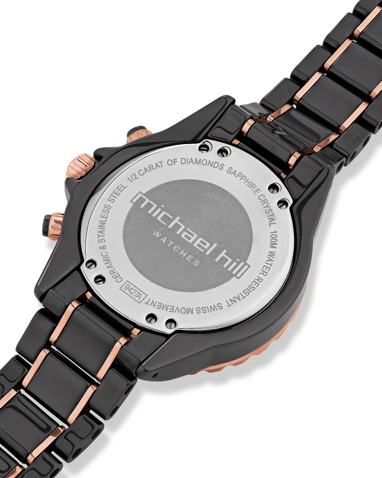 Chronograph Watch with 0.50 Carat TW of Diamonds Black Ceramic & Rose Tone Stainless Steel