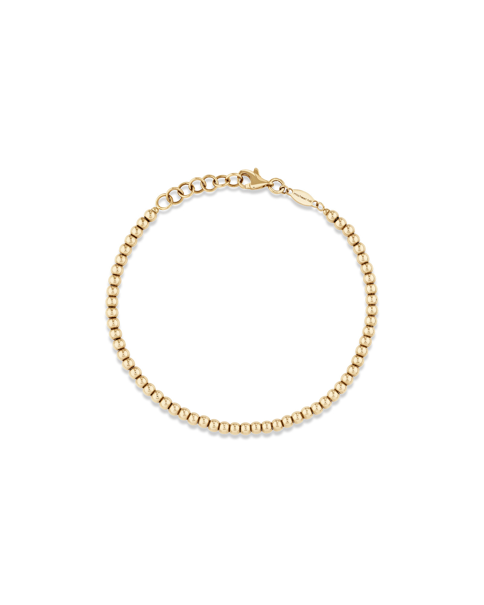 Bracelet de perles en or jaune 10 K de 19 cm, largeur de 2,5 mm à 3 mm