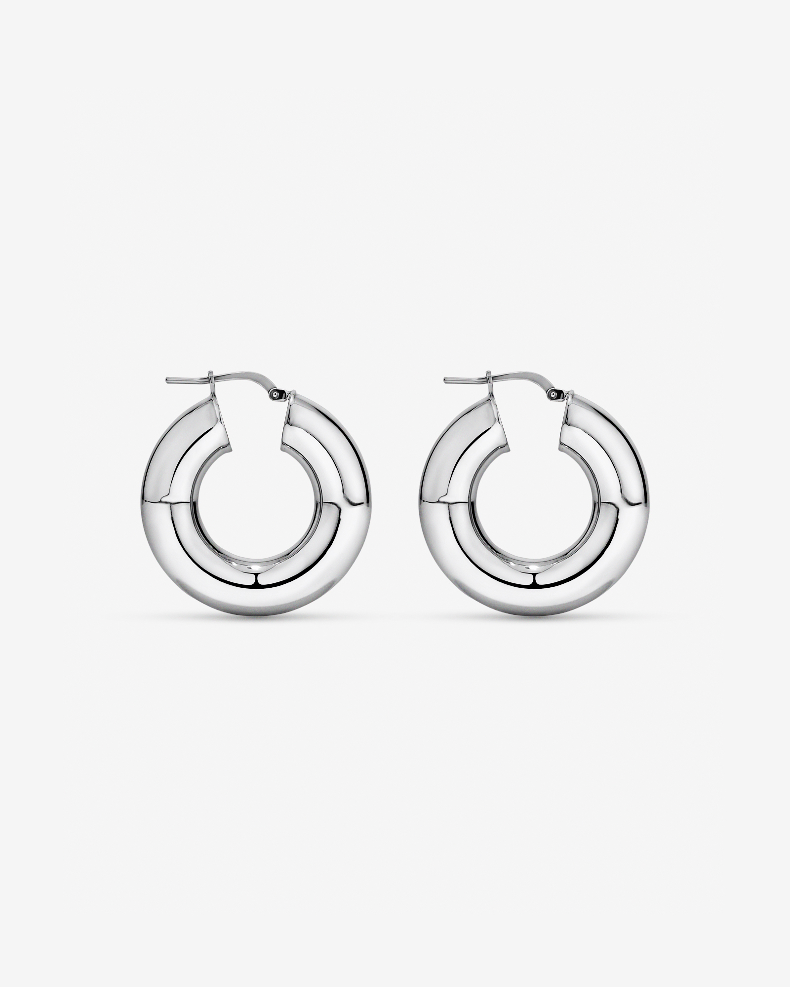 15mm Round Tube Hoop Earrings in Sterling Silver
