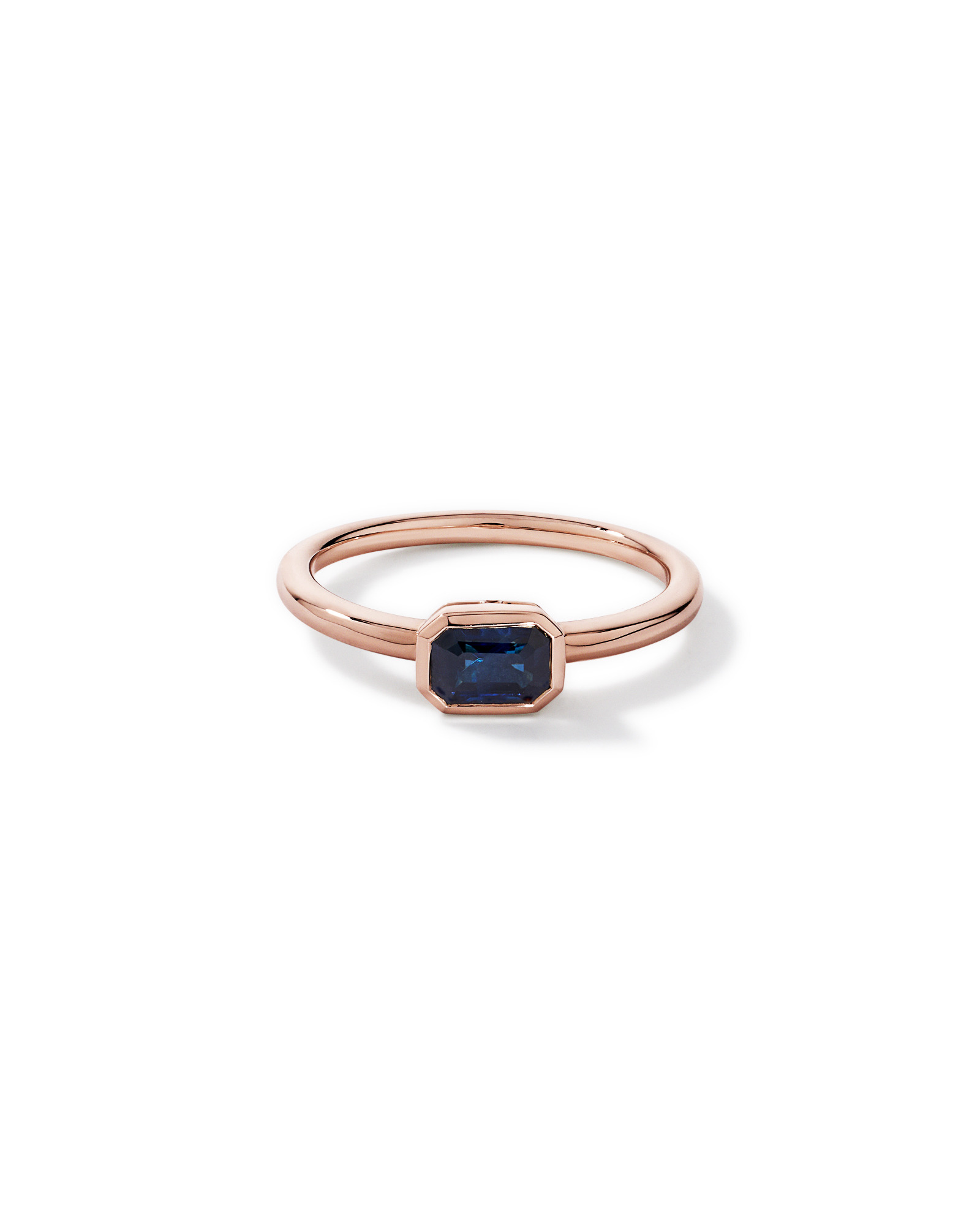 Australian Sapphire Emerald Cut Bezel Set Ring 10kt Rose Gold