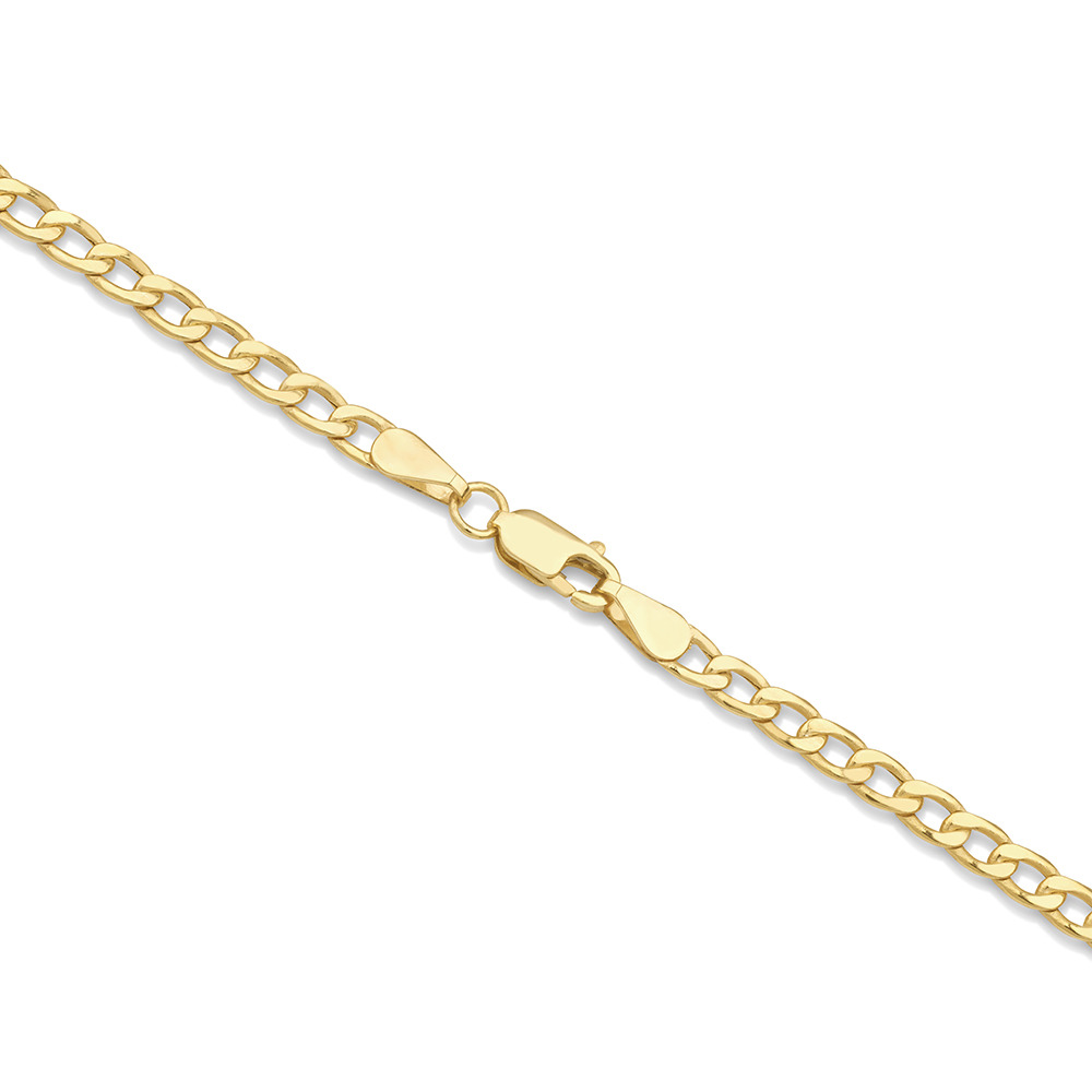 Chaîne à maillons gourmette creuse de 55 cm en or jaune 10 K, largeur de 3 à 3,5 mm