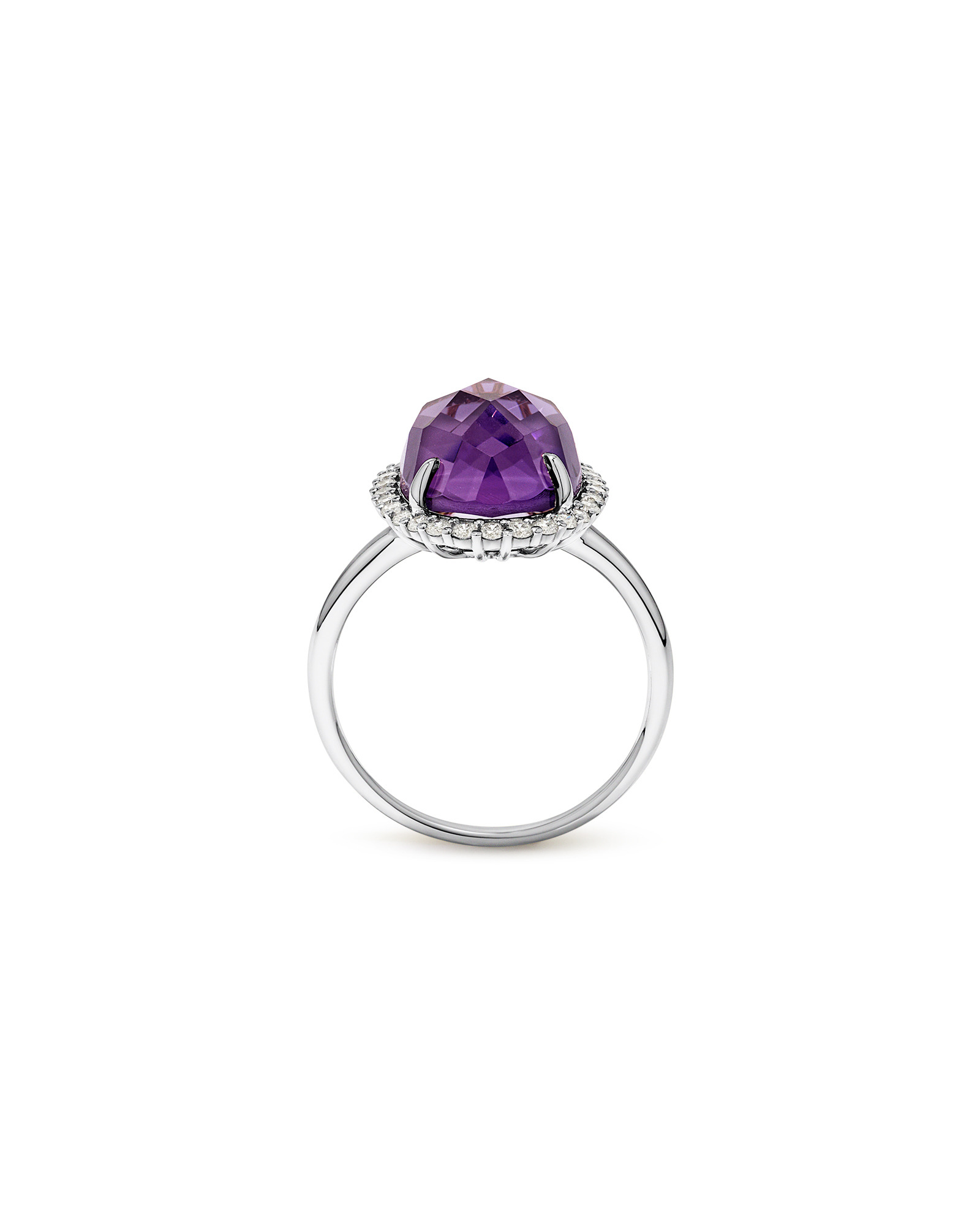 Oval Amethyst & 0.35 Carat TW Diamond Halo Ring 10kt White Gold