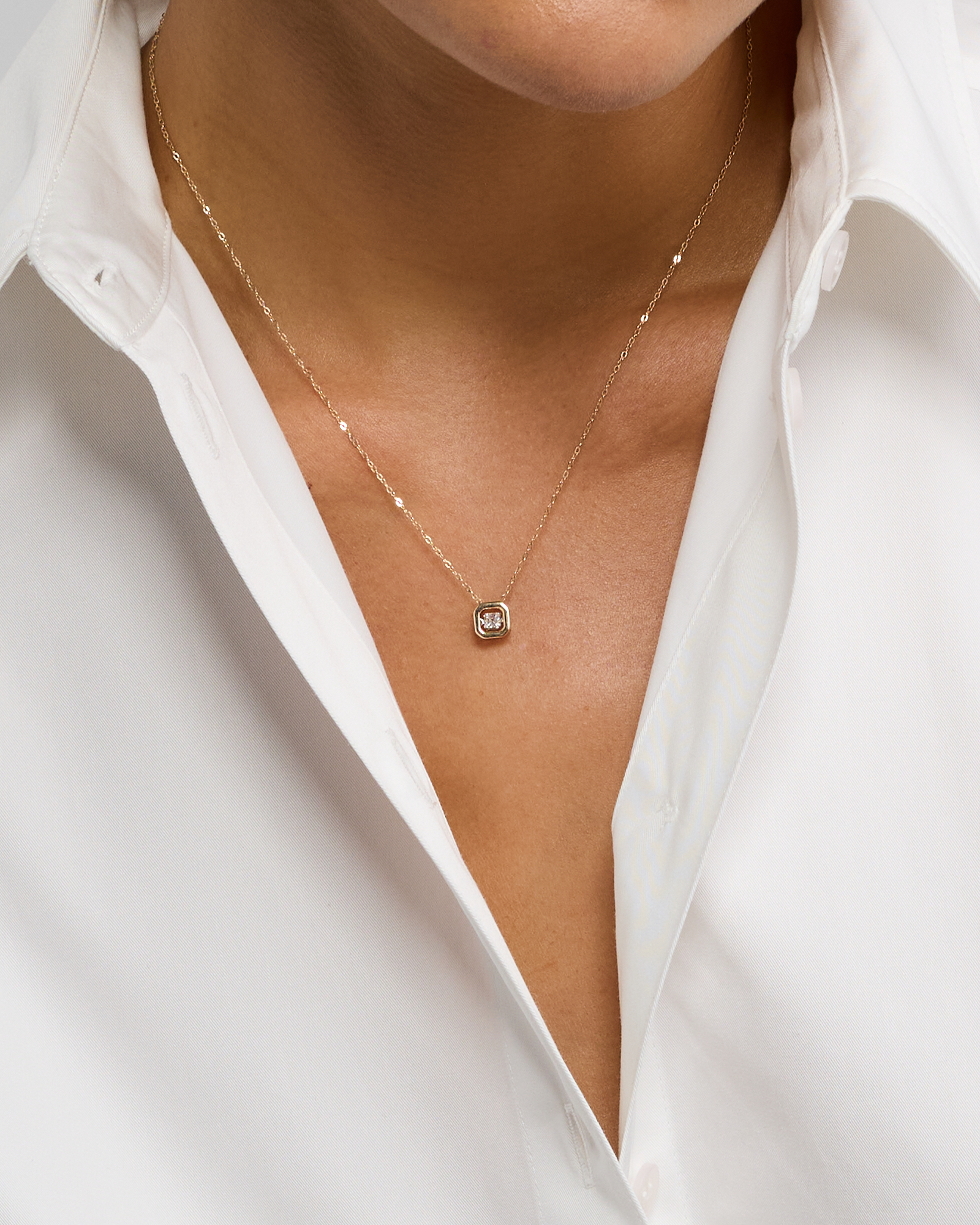 0.18 Carat TW Laboratory-Grown Asscher Cut Diamond Necklace in 10kt Yellow Gold