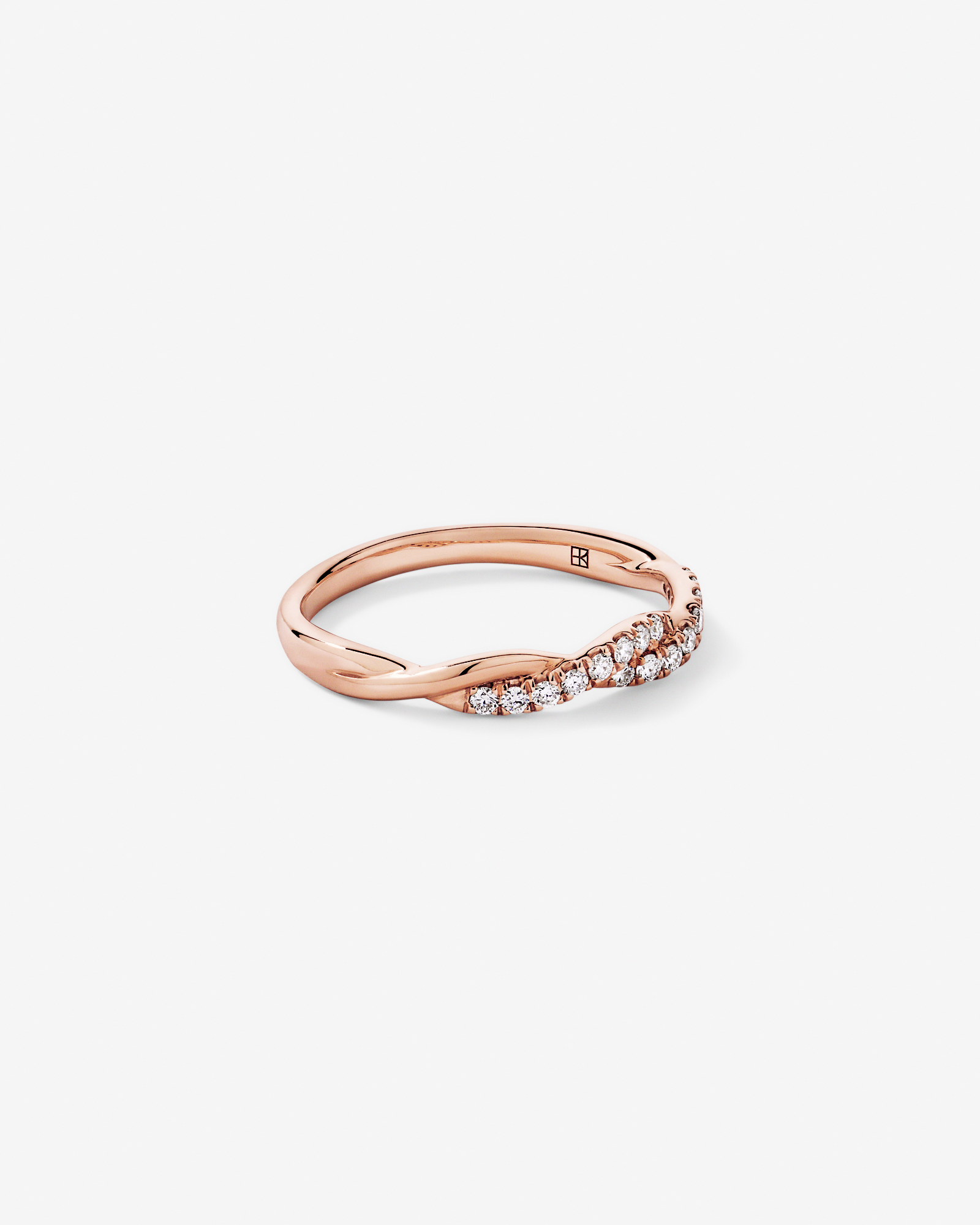 Alliance torsadée en or rose 14 carats sertie d'un diamant rond brillant de 0,16 carat, cultivé laboratoire