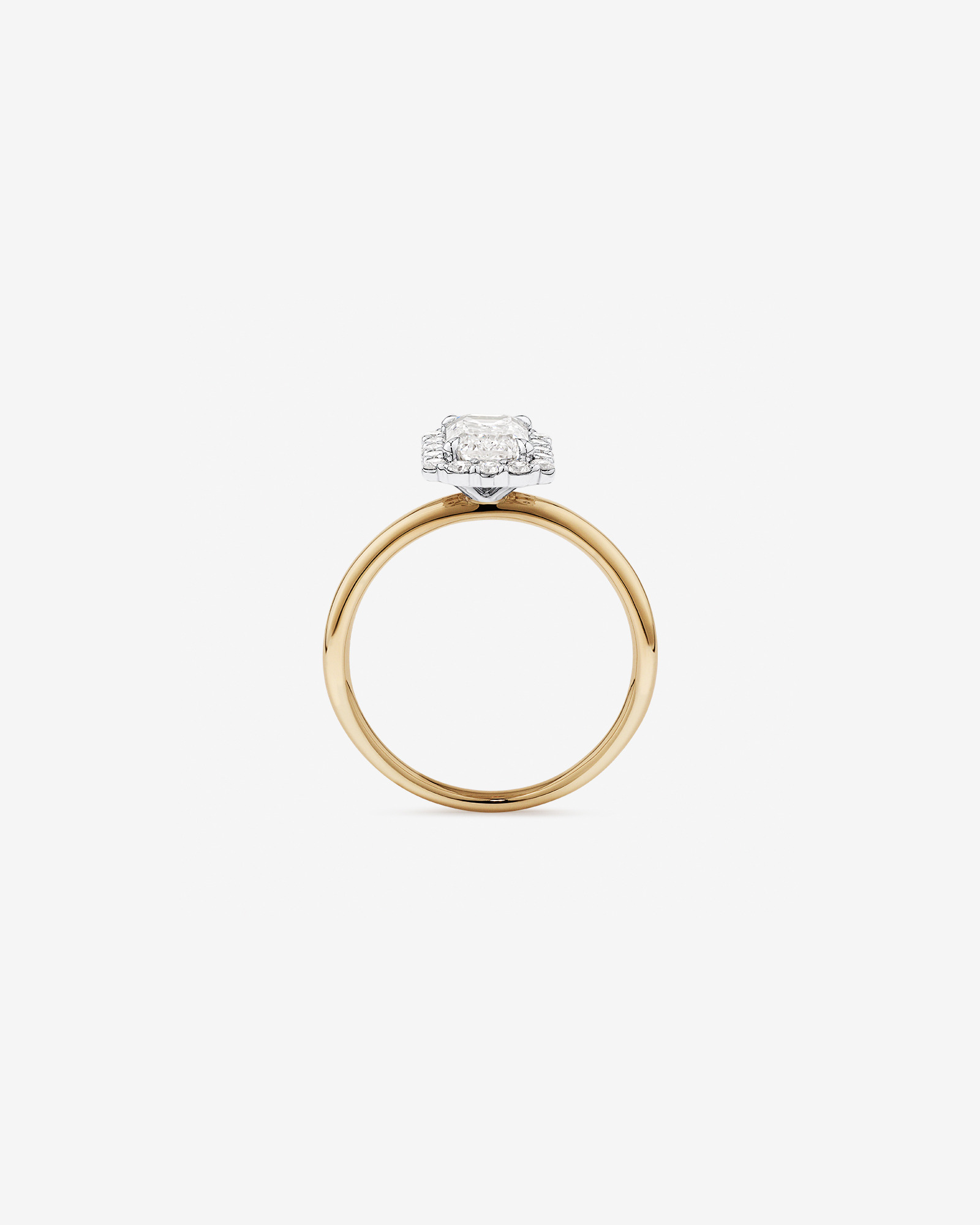 Bague De Fiançailles Halo En Diamant Laboratoire Taille Émeraude 1,46 Carat Poids Total Or Jaune Et Blanc 14 Carats