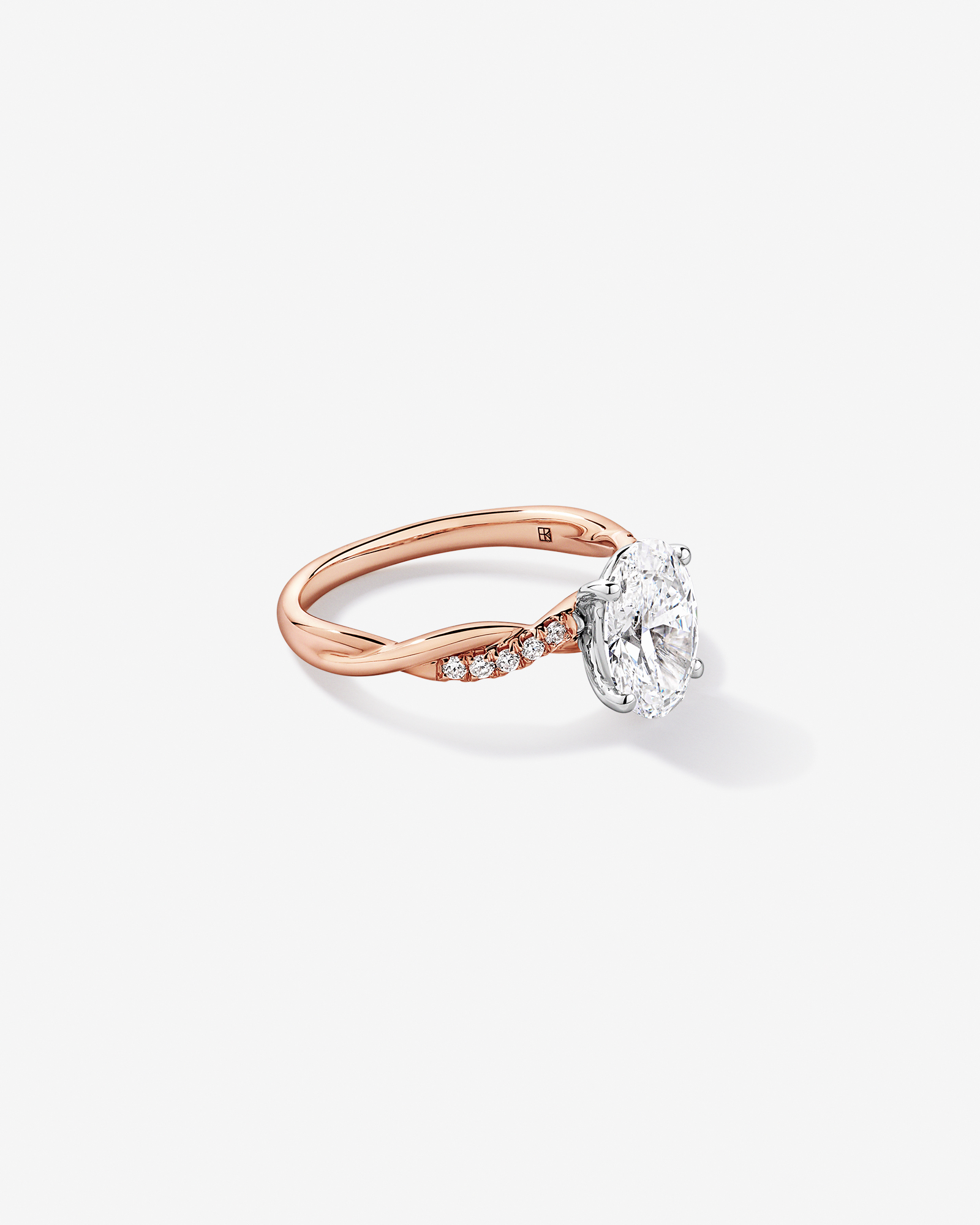 2.10TW Oval Laboratory-Grown Diamond Twist Engagement Ring in 14kt Rose and White Gold