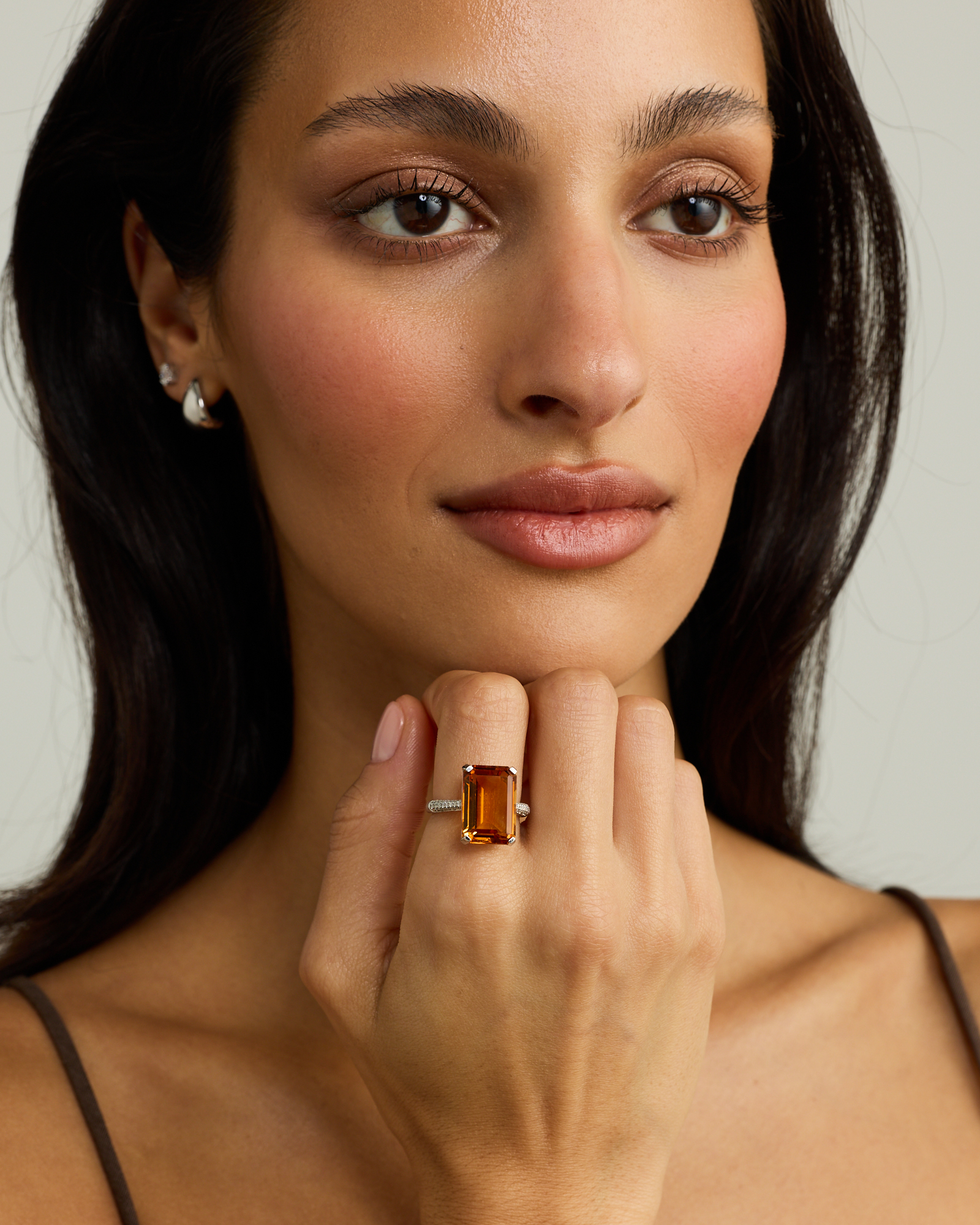 Emerald Cut Citrine & 0.23 Carat TW Diamond Ring 10kt White Gold