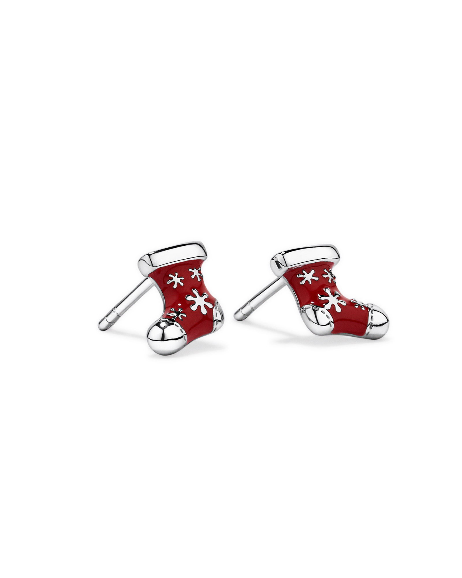 Christmas Stocking Stud Earrings with Red Enamel in Sterling Silver