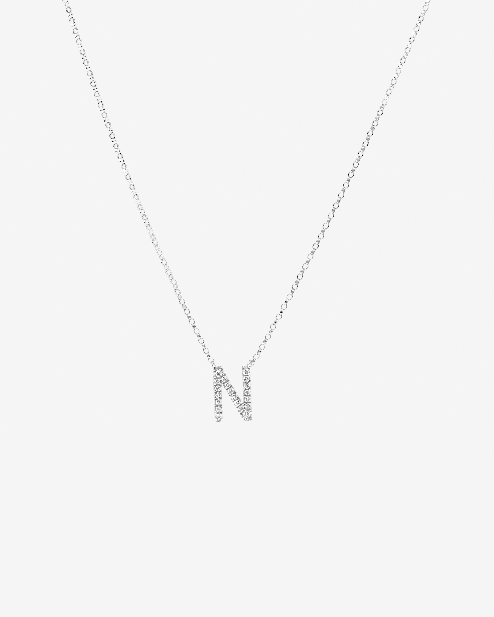 Collier à initiale N en or blanc 10 K avec diamants totalisant 0,10 ct