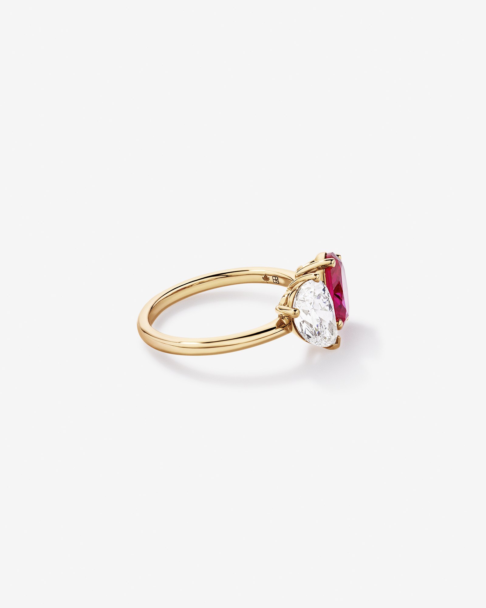 1.50 Carat TDW Pear Laboratory-Grown Diamond & Created Ruby Ring 10kt Yellow Gold