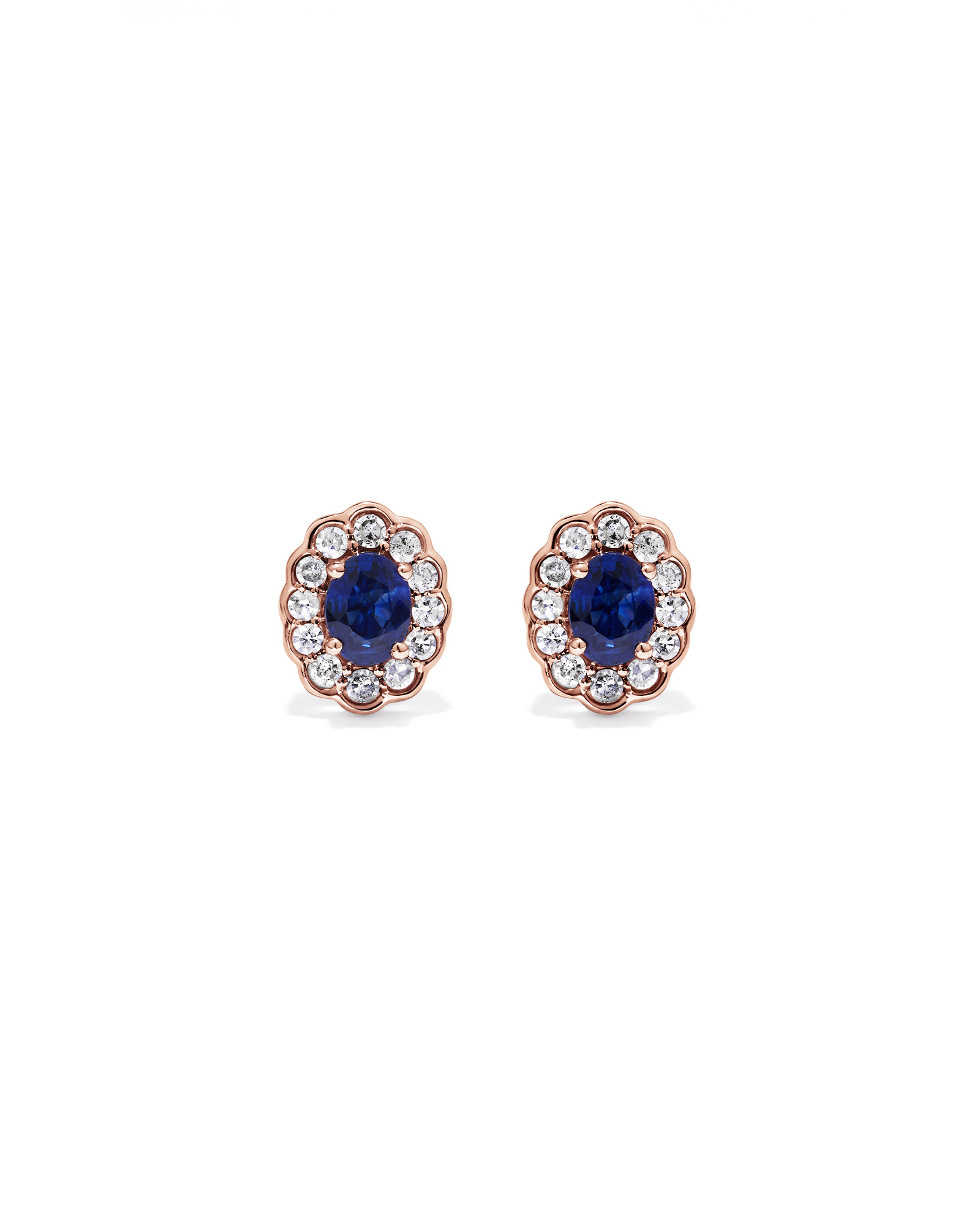 Australian Sapphire & 0.12 Carat TW Diamond Stud Halo Earrings in 10kt Rose Gold