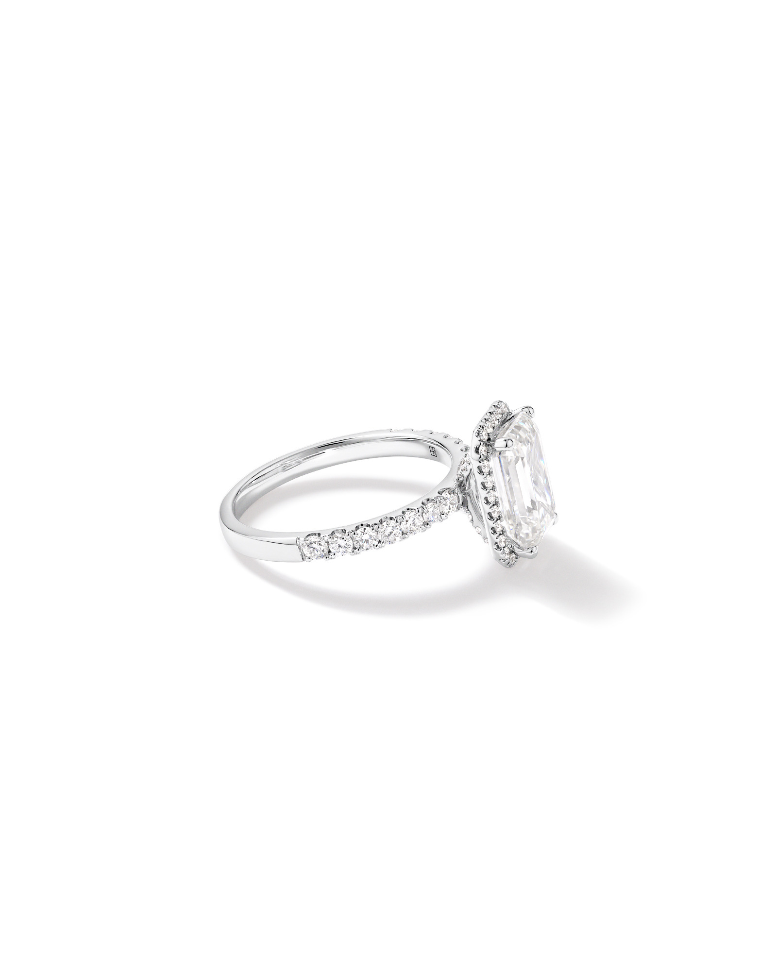 3.60 Carat TW Emerald Cut Laboratory-Grown Diamond Halo Engagement Ring 18kt White Gold