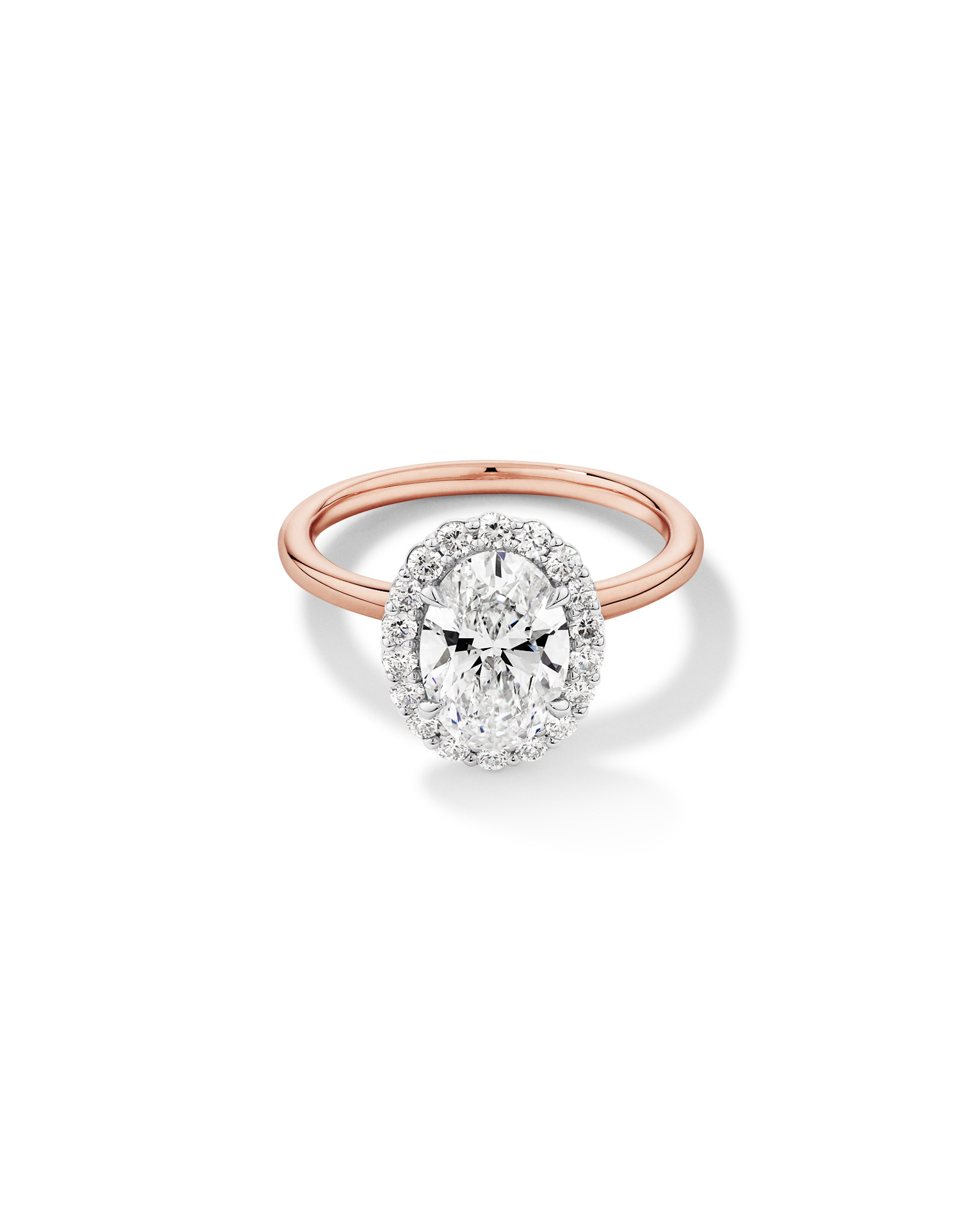 2.34 Carat TW Oval Cut Laboratory-Grown Diamond Halo Engagement Ring 14kt Rose and White Gold