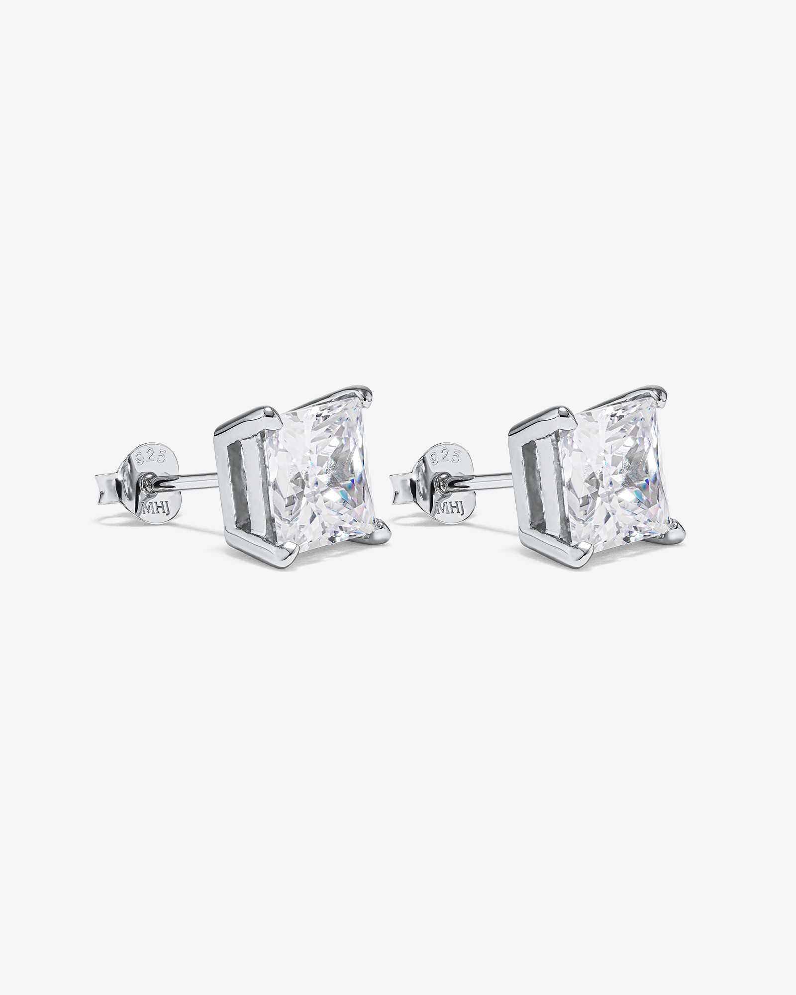 Boucles d'Oreilles Clous en Zircon Cubique Princesse de 7,5 mm en Argent Sterling