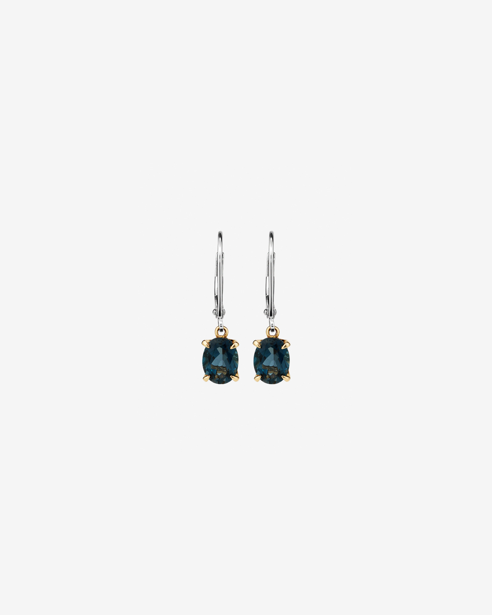 Boucles d'oreilles en argent sterling et or jaune 10 K avec topaze bleue de Londres