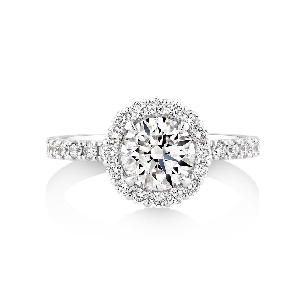 1.79 Carat TW Laboratory-Grown Diamond Round Brilliant Halo Ring in 14kt White Gold