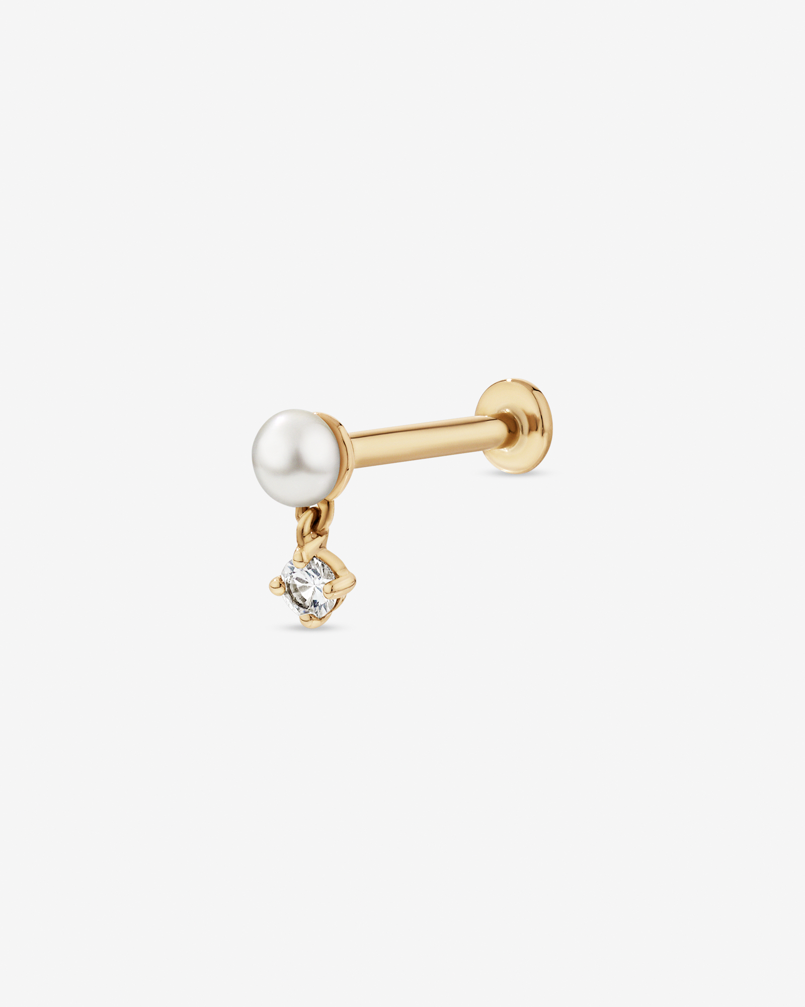 Cultured Freshwater Pearl & White Sapphire Single Helix Earring in 10kt Gold
