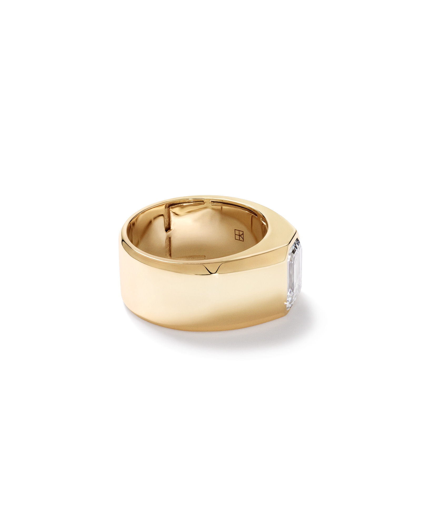 Anneau de cigare moderne en diamant taillé laboratoire 2,00 carats serti émeraude or jaune 14