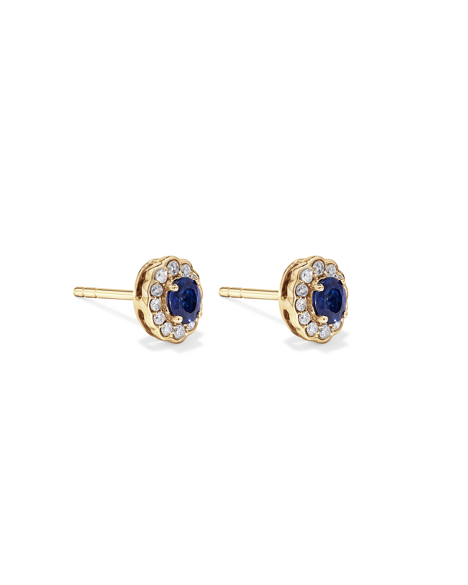 Boucles d’oreilles halo en diamant TW en saphir australien et 0,12 carat en or jaune 10 carats