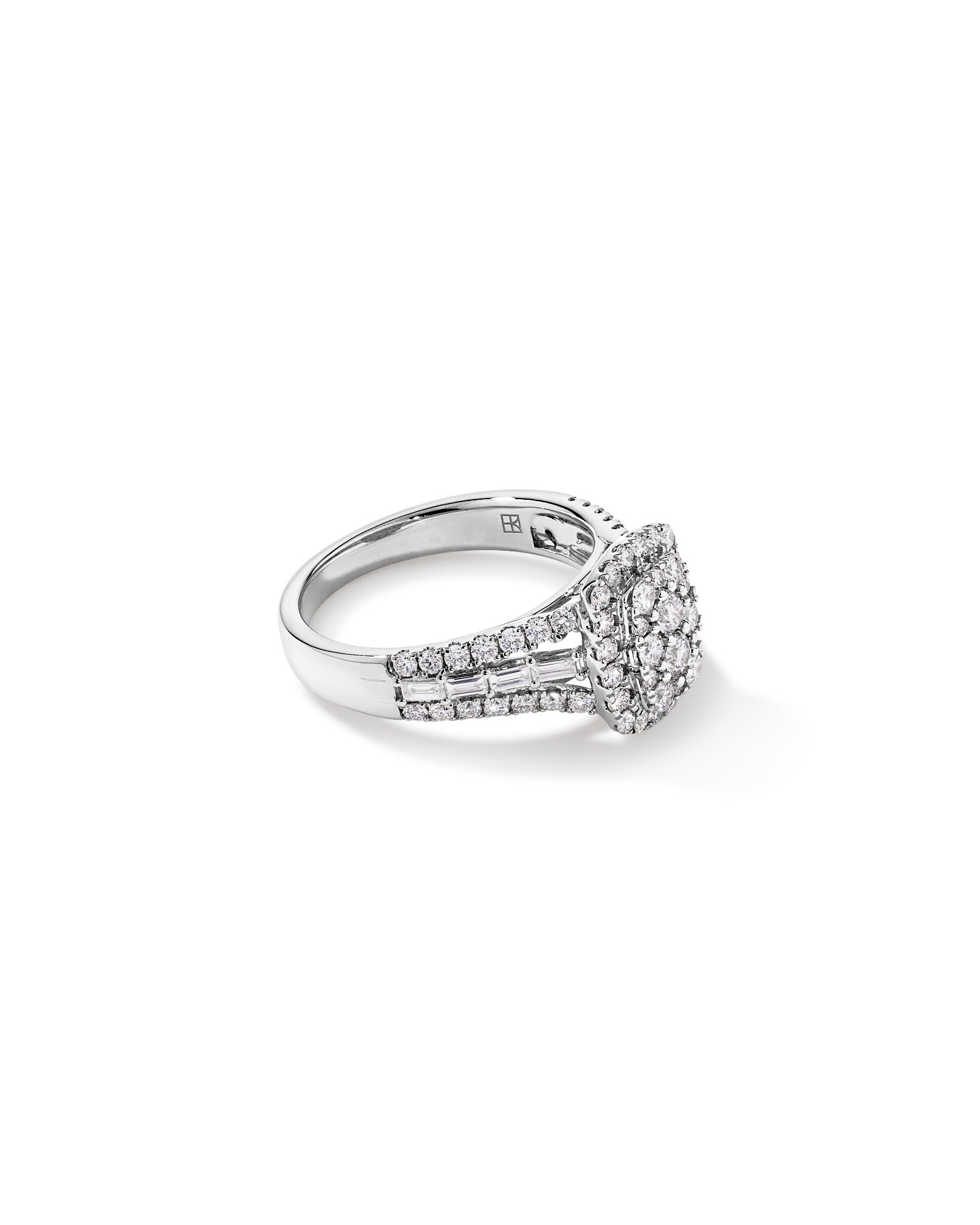 1.25 Carat TW Round Brilliant and Baguette Cluster Diamond Ring 14kt Gold