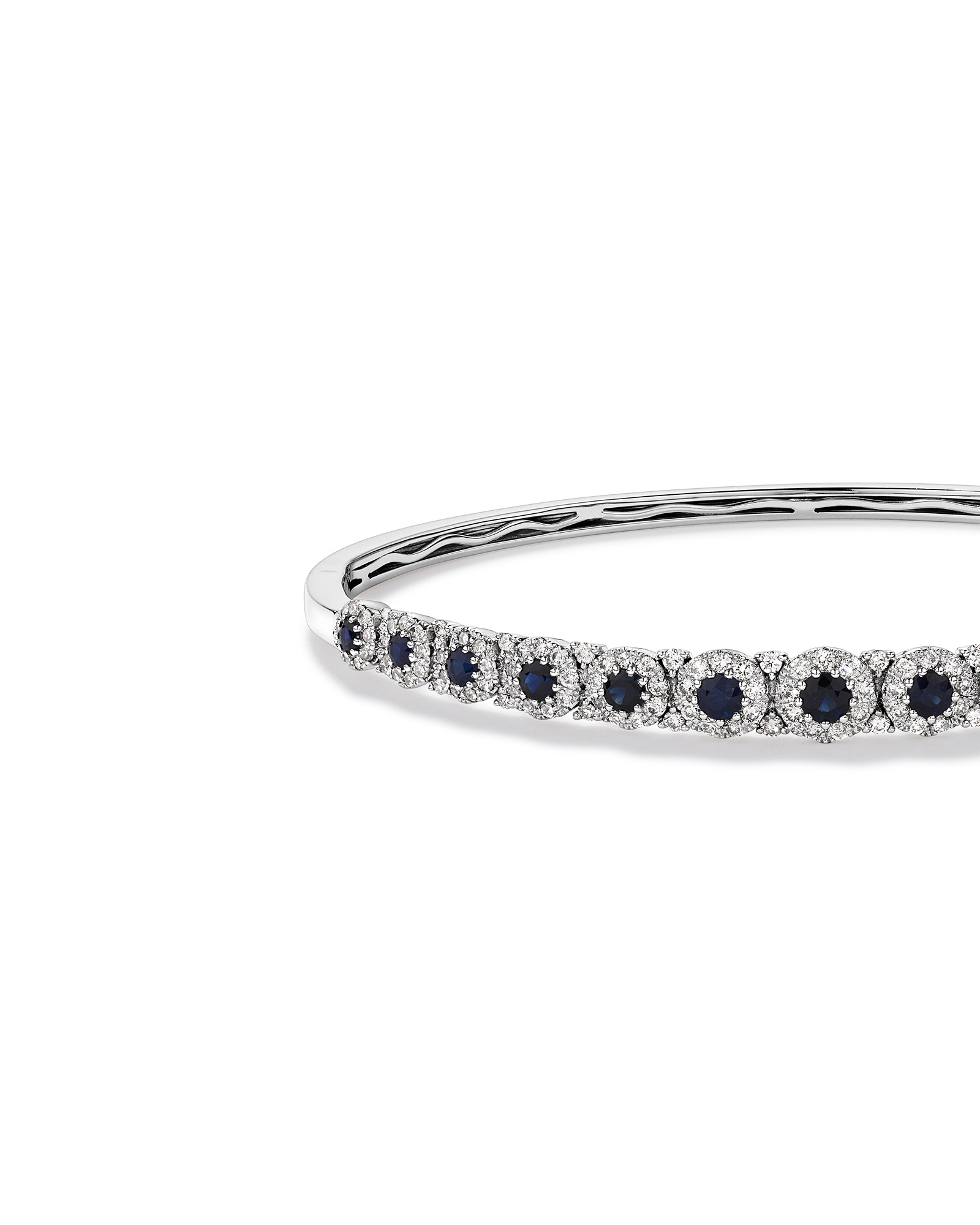 Bracelet jonc à bulles en or blanc 14 K avec saphir et diamants totalisant 1,03 ct