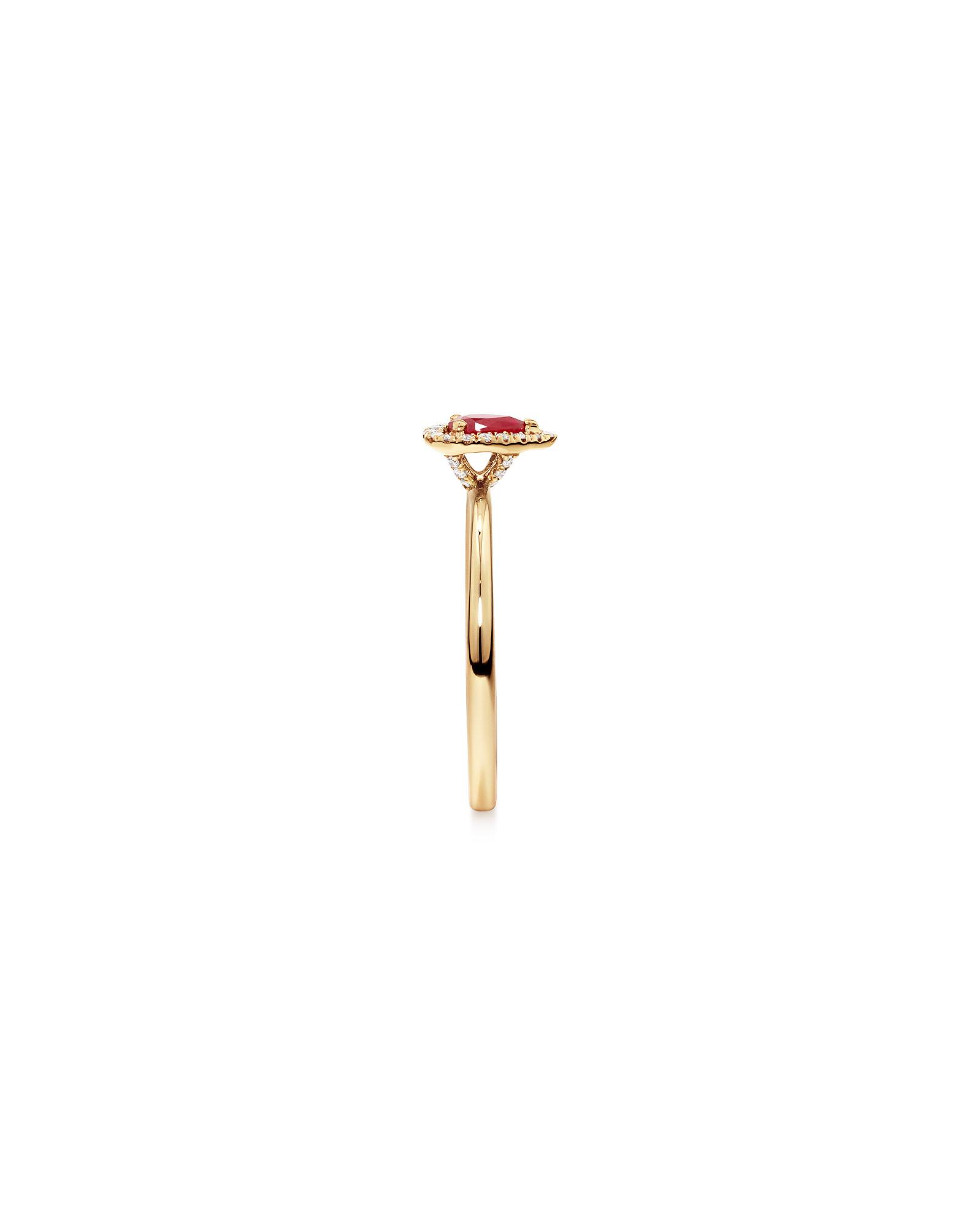 Bague Halo en Pierre Précieuse Rubis Rouge Taille Poire et 0,08 Carat TW Diamant en Or Jaune 10 kt